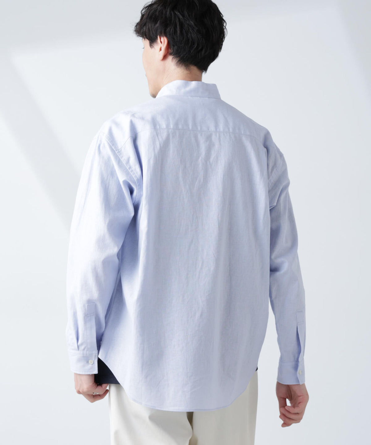 「BELGIUM LINEN FABRICS」リネンコットンスタンドカラーシャツ