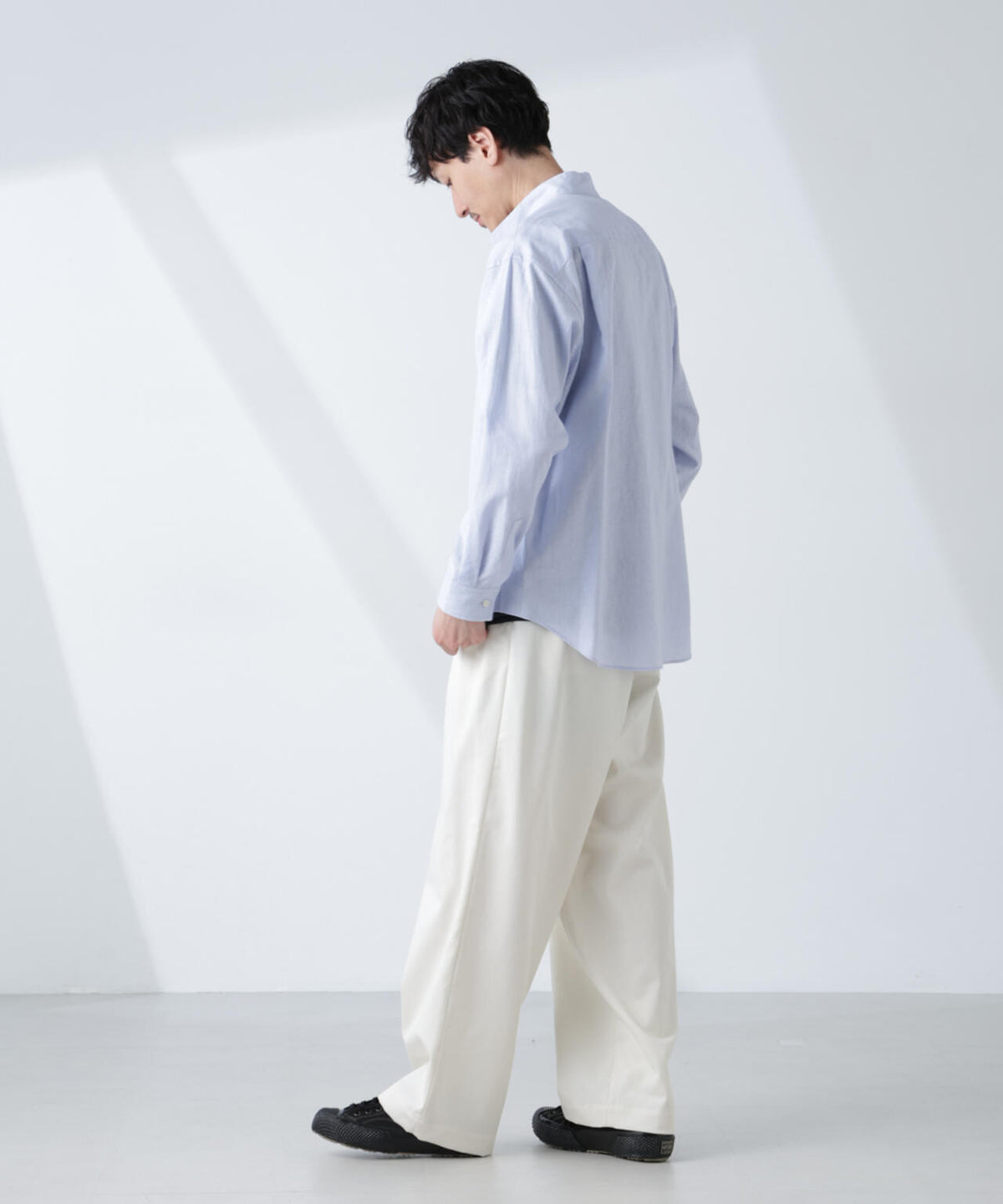 「BELGIUM LINEN FABRICS」リネンコットンスタンドカラーシャツ