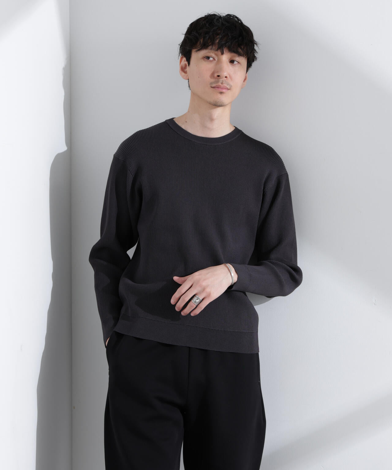 CICAドライタッチ リブクルーネックニット