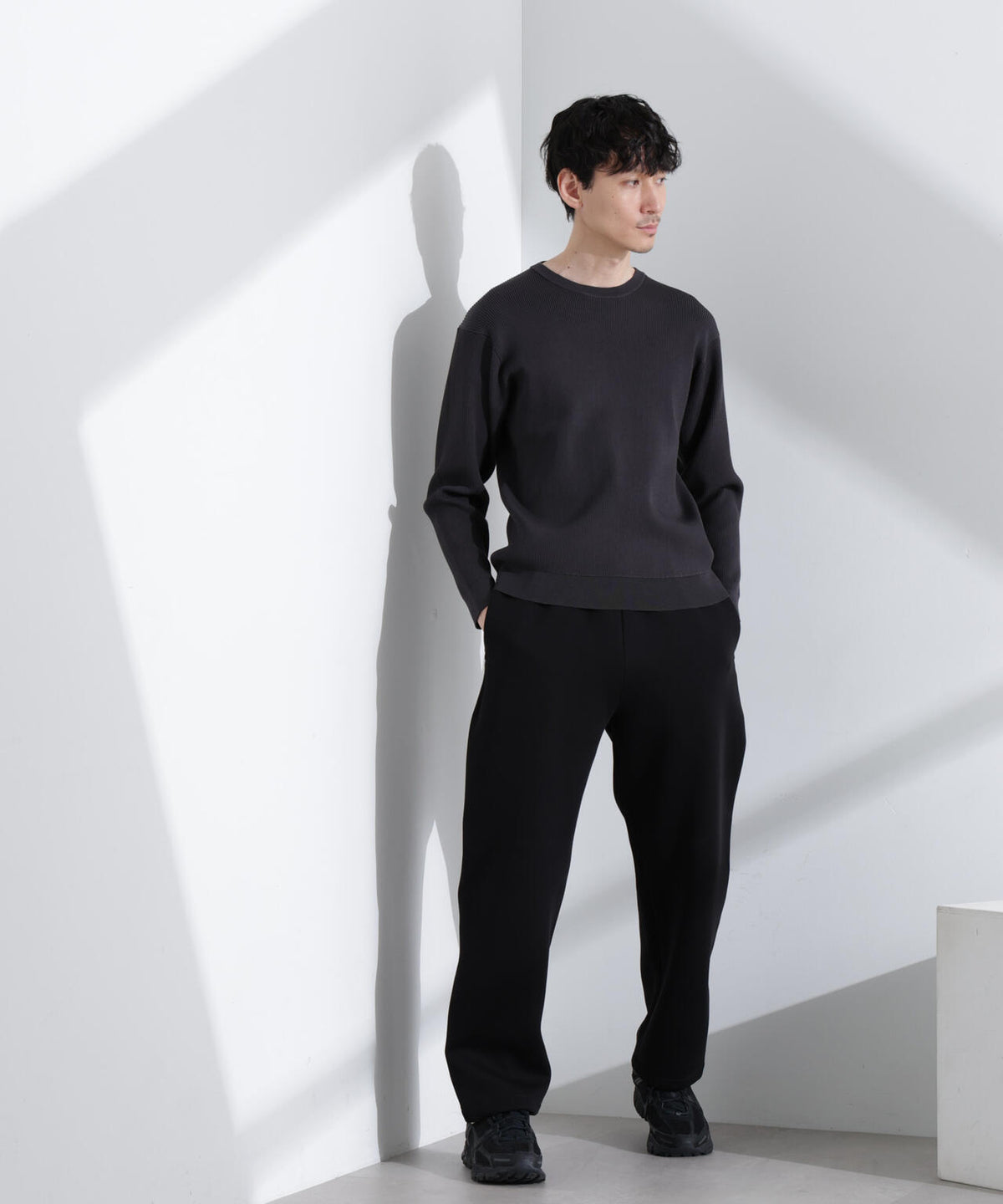 CICAドライタッチ リブクルーネックニット