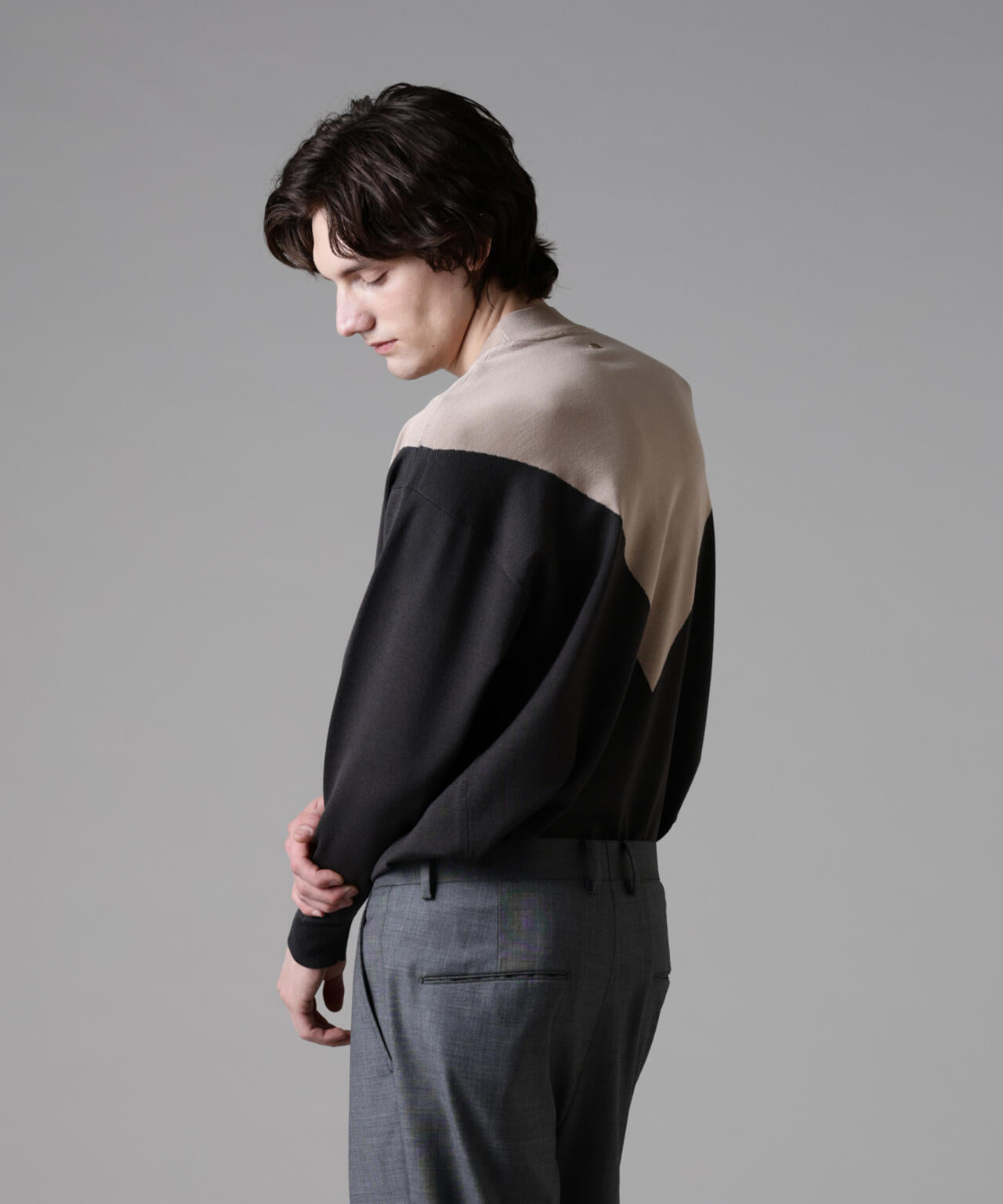 「ASSEMBLANC」シルクブレンドカラーブロックモックニット