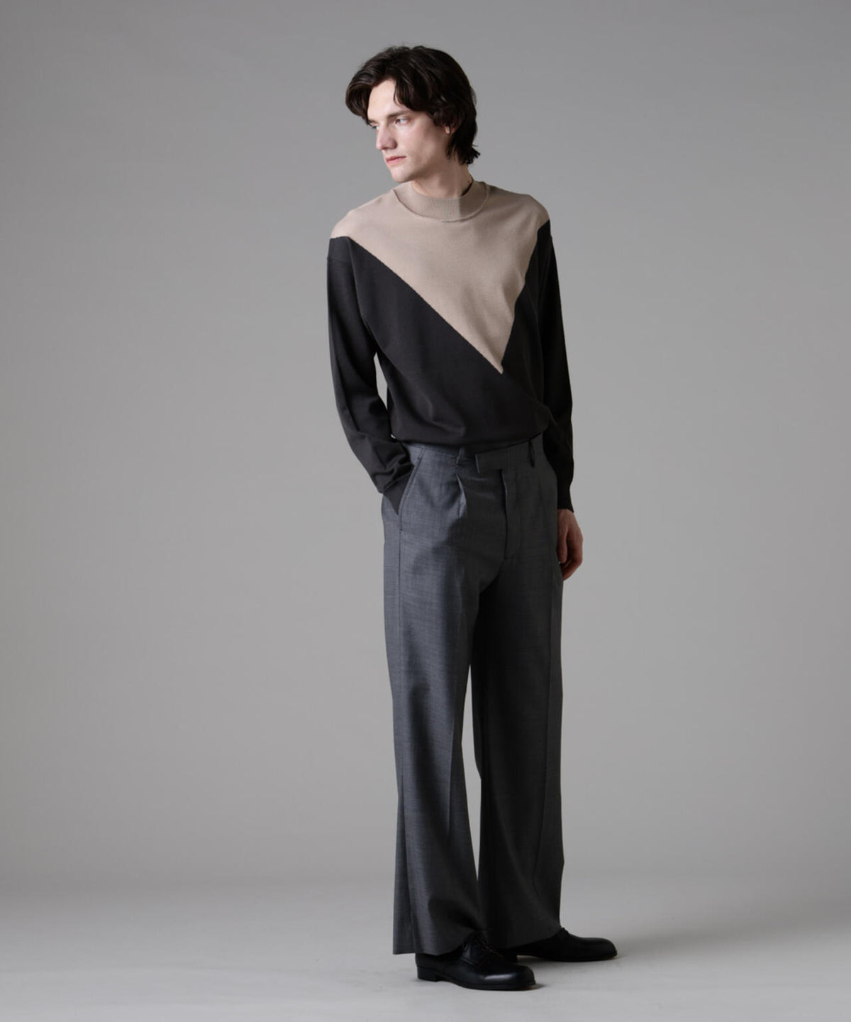 「ASSEMBLANC」シルクブレンドカラーブロックモックニット