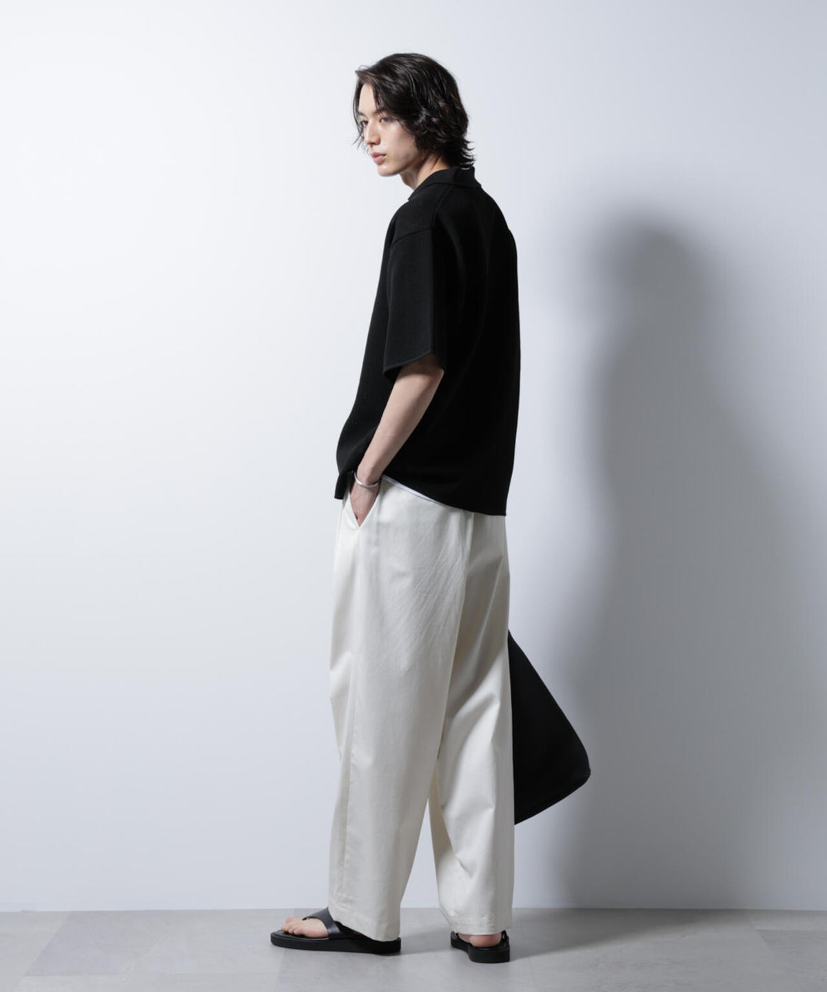 スポンディッシュ メッシュオープンカラーニットシャツ