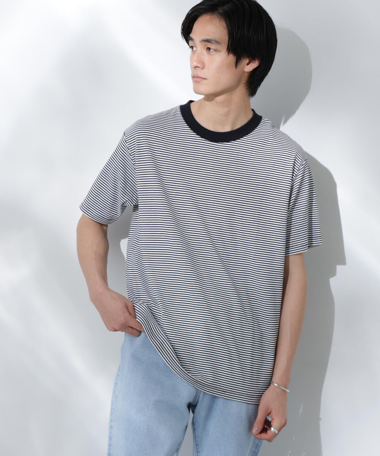Anti Soaked(R) 汗染み防止 ボーダーミドルシルエットTシャツ
