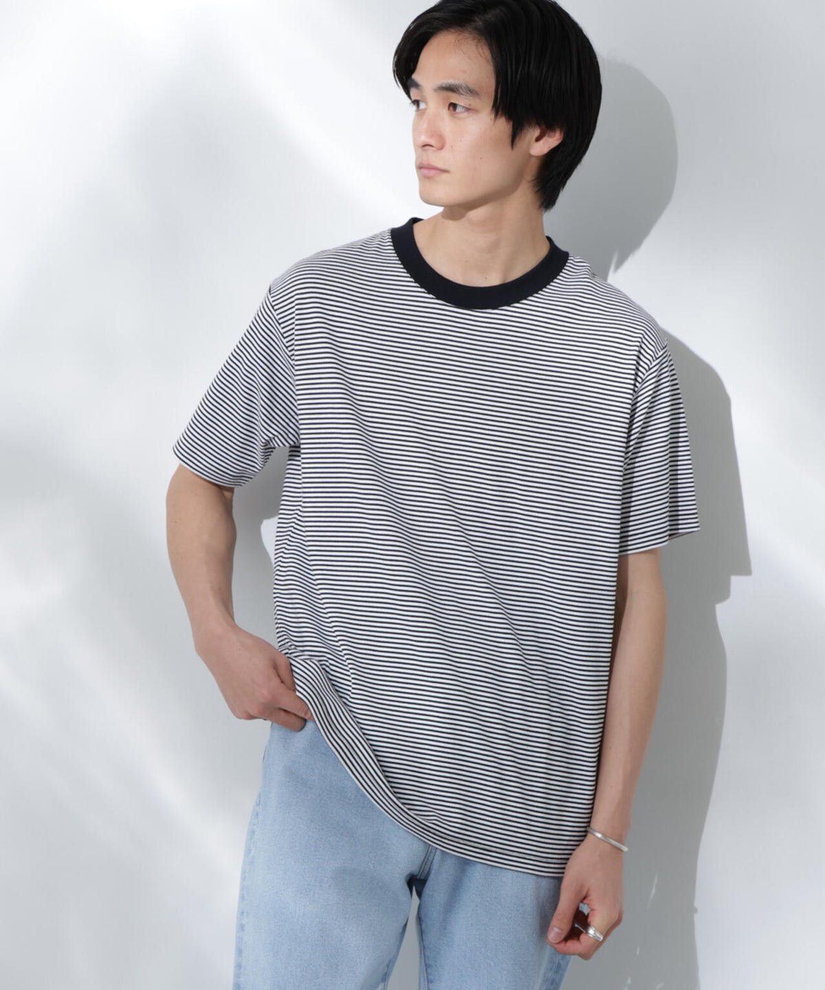Anti Soaked(R) 汗染み防止 ボーダーミドルシルエットTシャツ