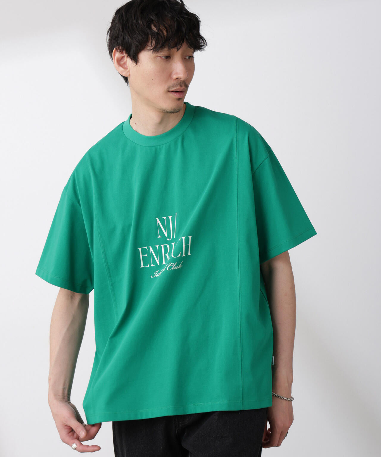 「NJ/CLUB」 ENRICHプリント切り替え Tシャツ