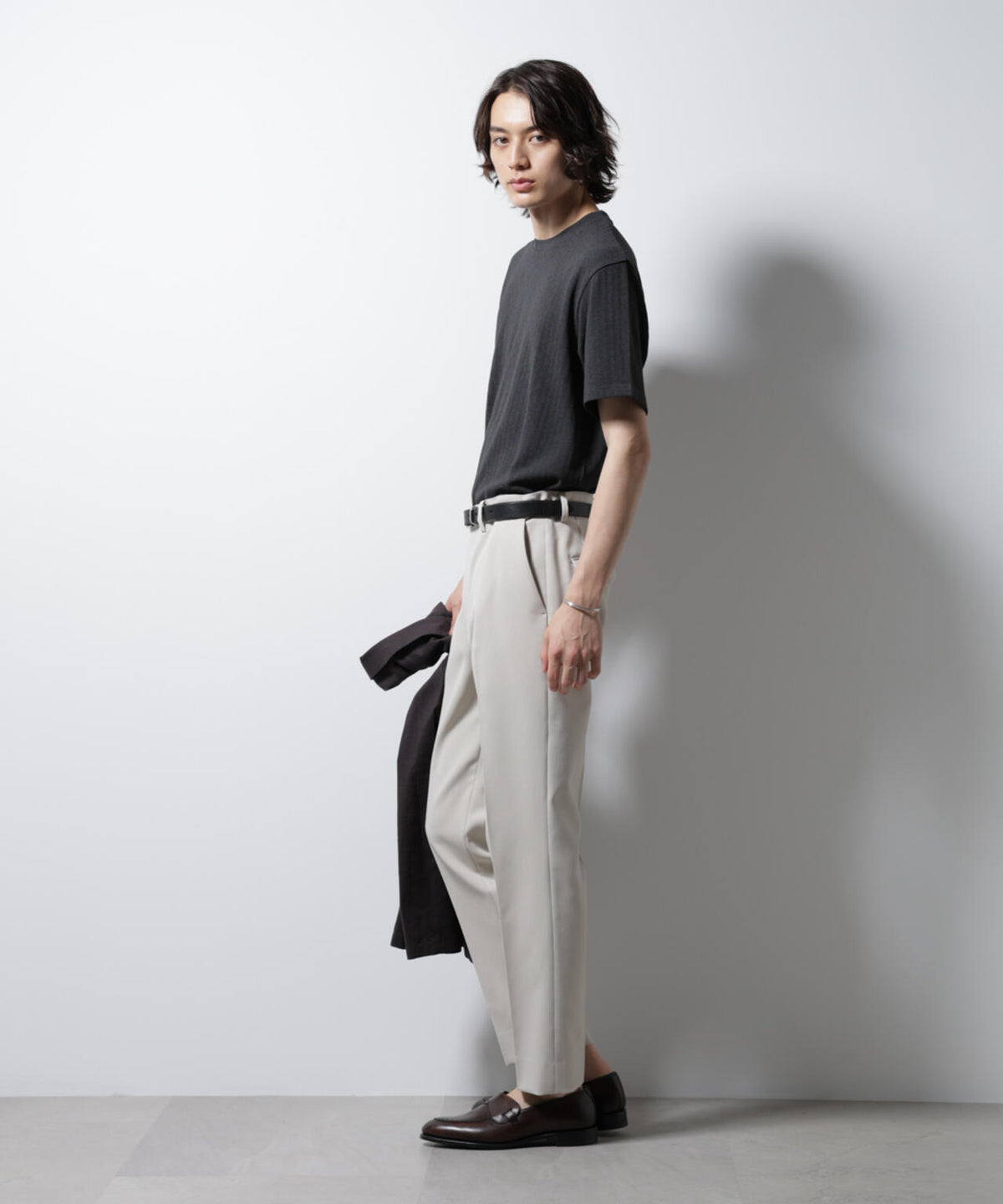 「Damerino」ヘリンボンクルーネックTシャツ/防シワ・吸水速乾・UVカット