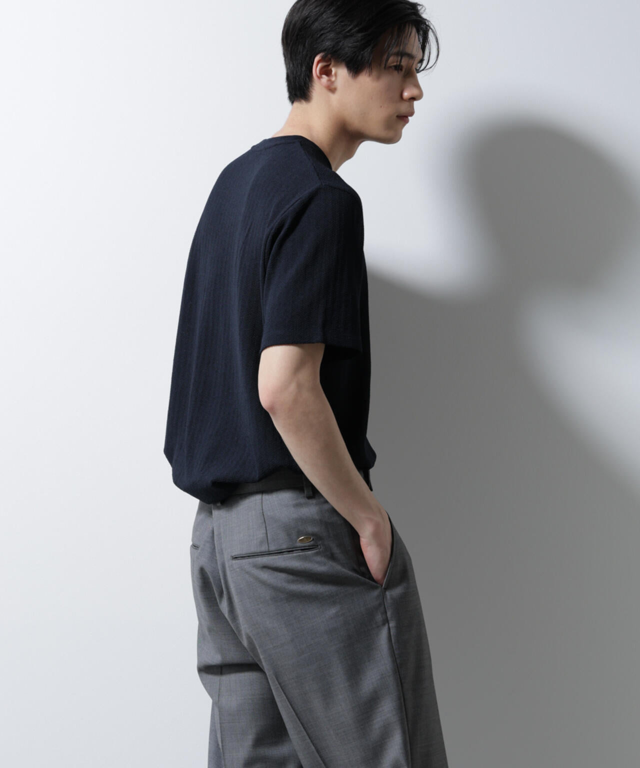 「Damerino」ヘリンボンクルーネックTシャツ/防シワ・吸水速乾・UVカット