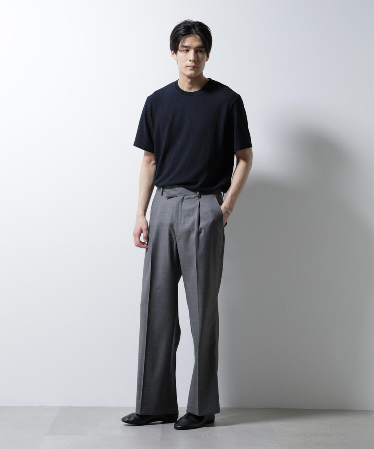 「Damerino」ヘリンボンクルーネックTシャツ/防シワ・吸水速乾・UVカット