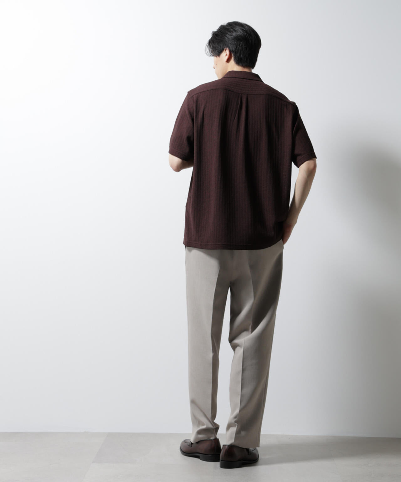 「Damerino」 ヘリンボン オープンカラーシャツ 半袖