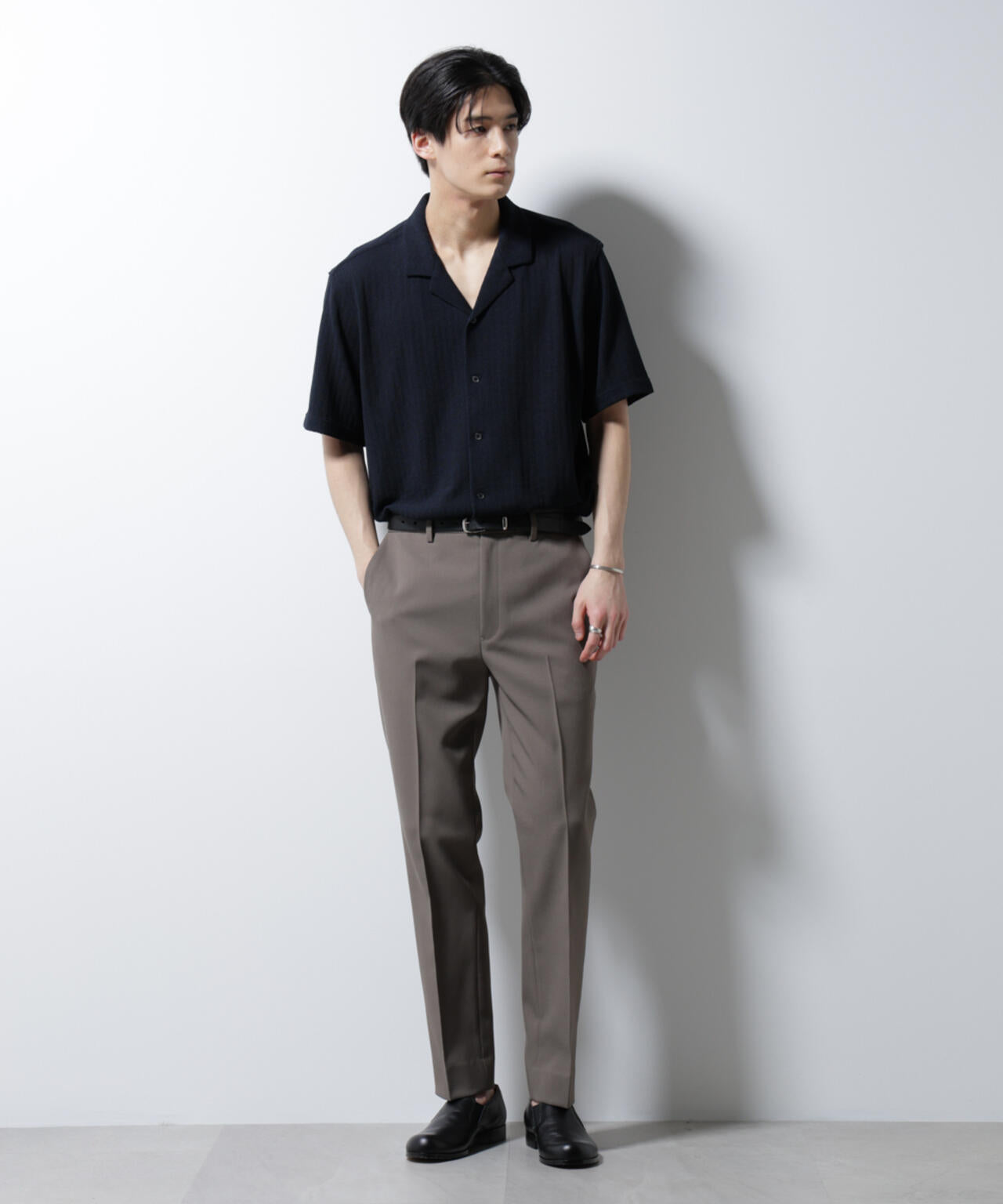 「Damerino」 ヘリンボン オープンカラーシャツ 半袖