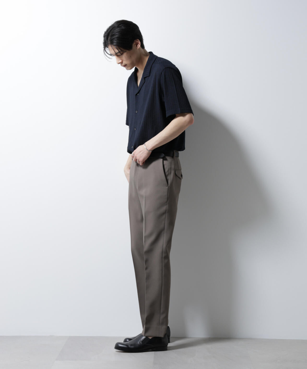 「Damerino」 ヘリンボン オープンカラーシャツ 半袖