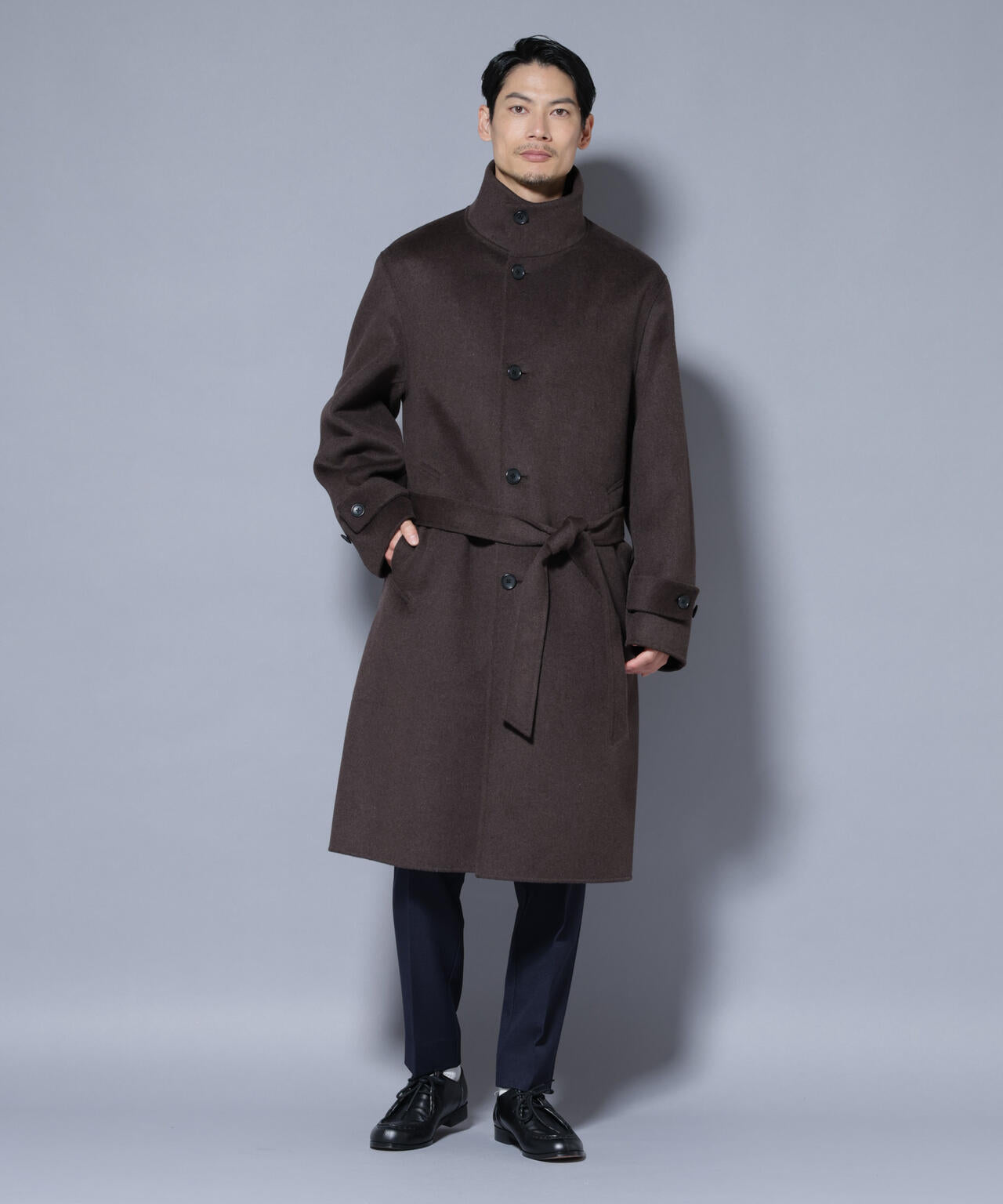 ウールリバースタンドベルテッドコート