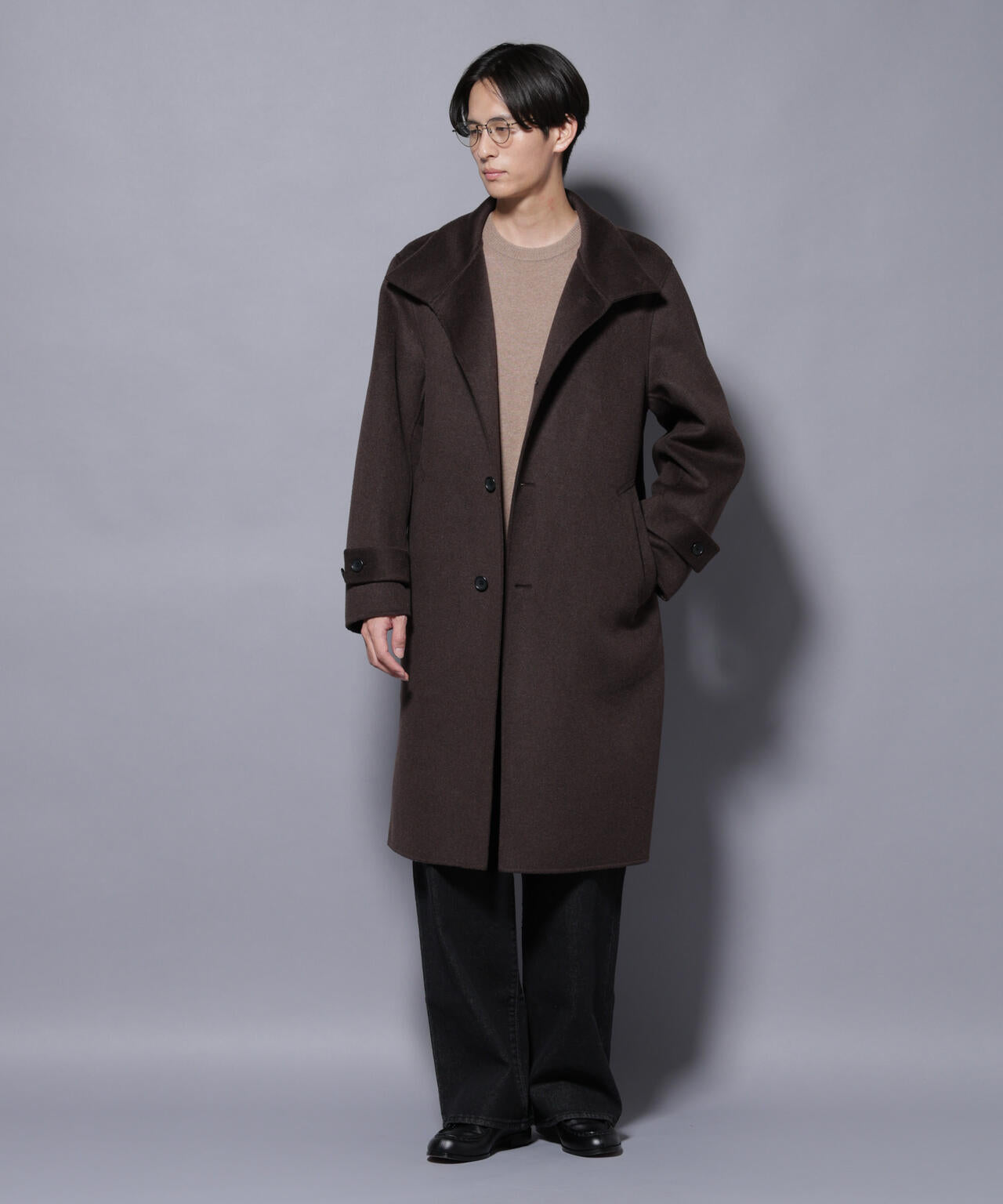 ウールリバースタンドベルテッドコート