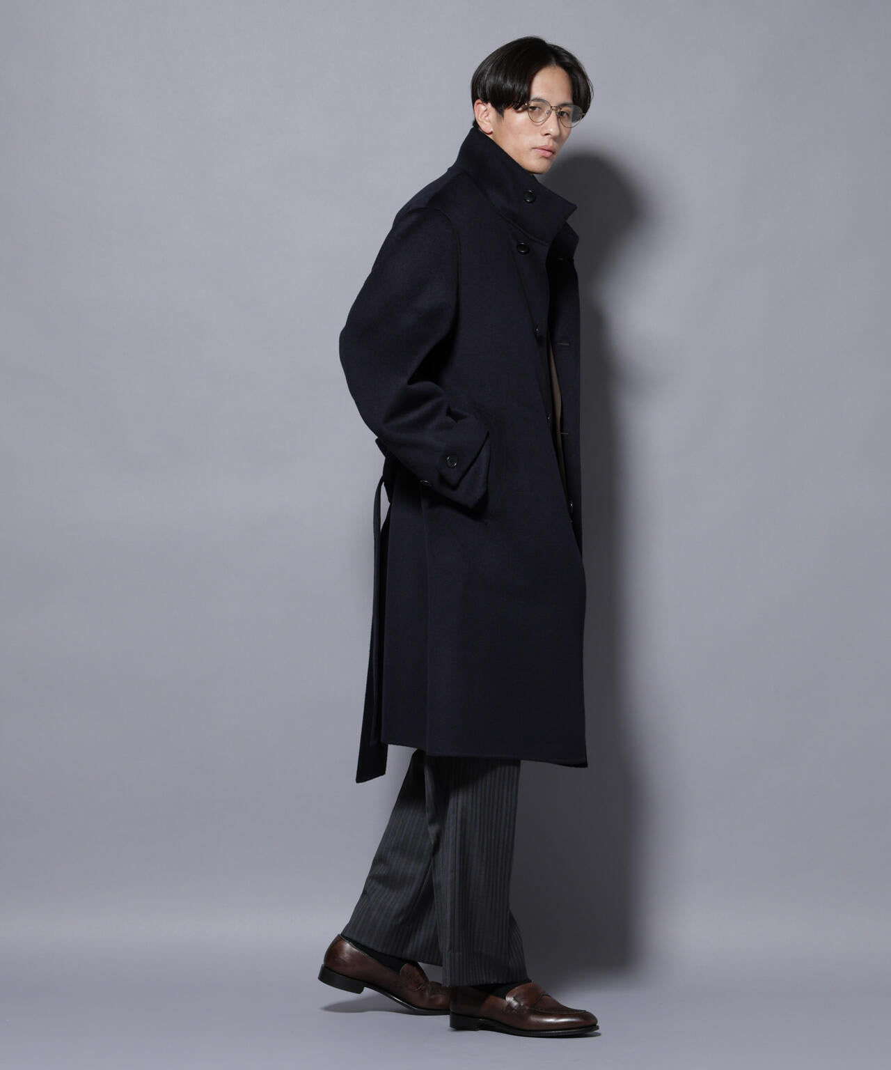ウールリバースタンドベルテッドコート