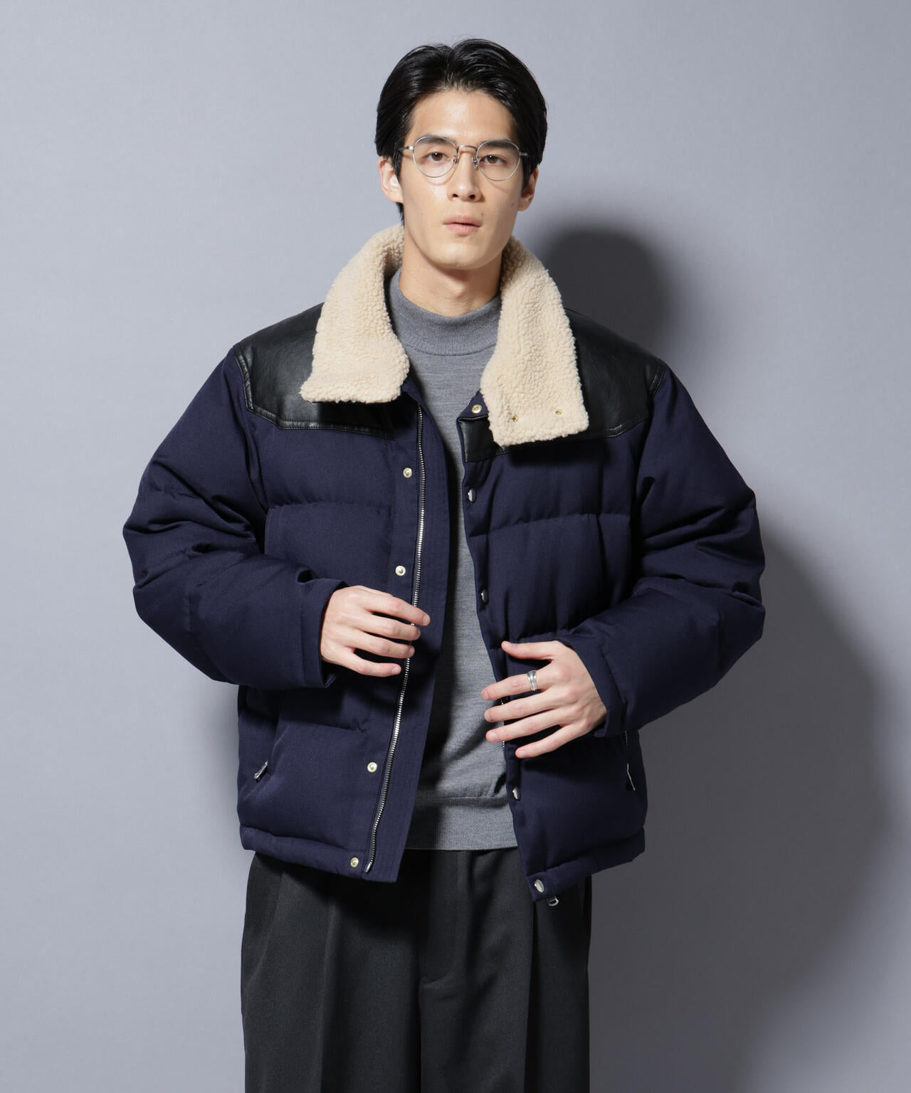 「西川ダウン(R)」ボアカラーサージショートダウン