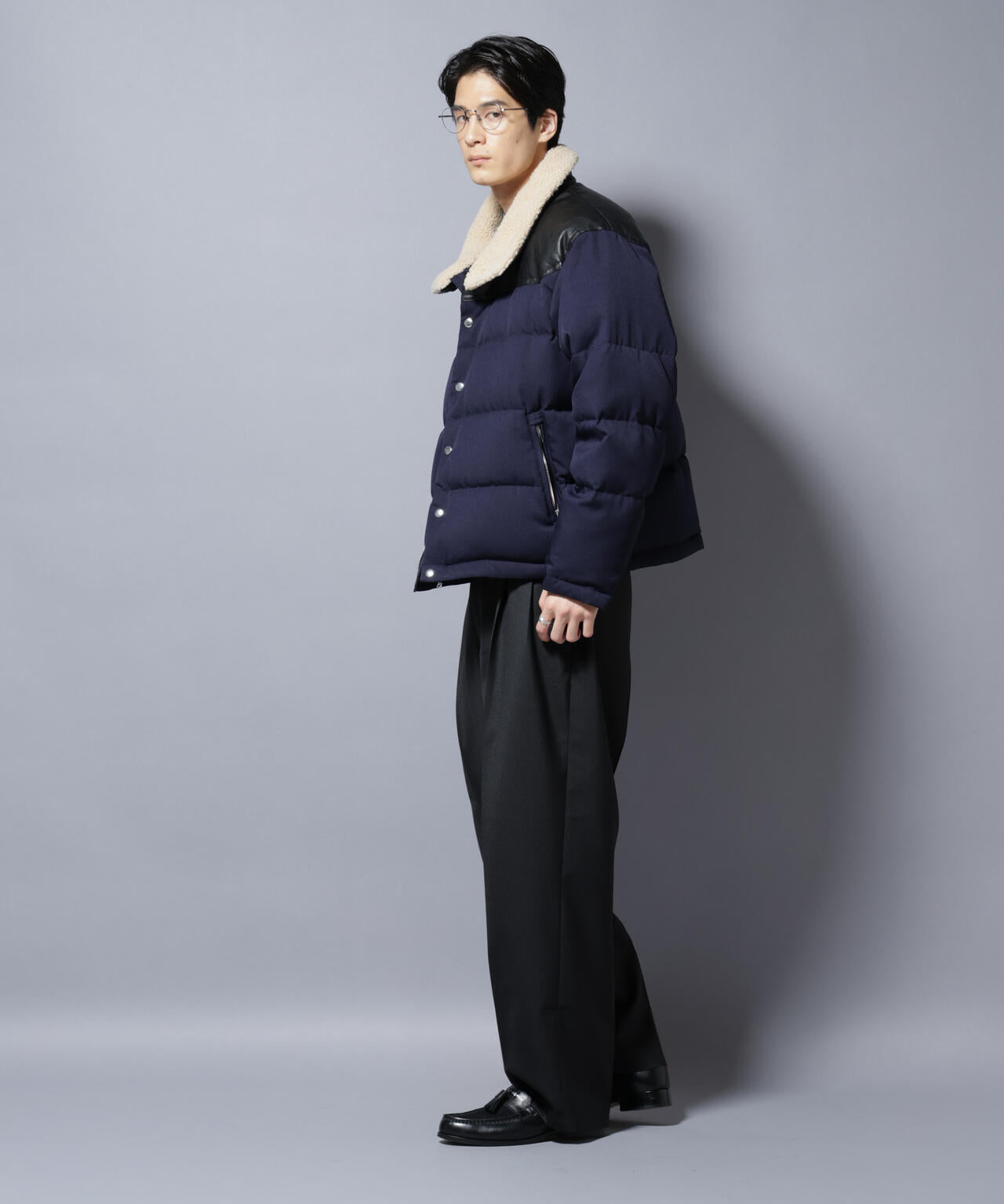 「西川ダウン(R)」ボアカラーサージショートダウン