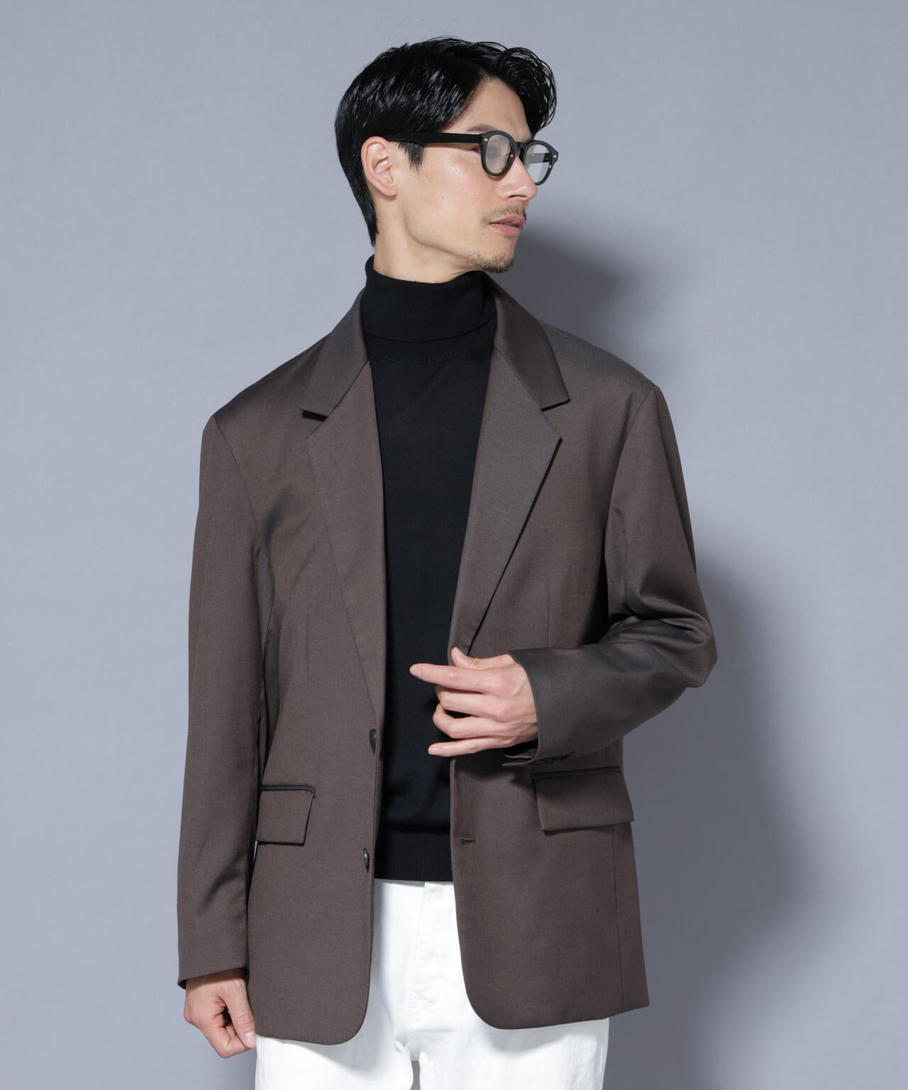 DELEGANTEエアリーサキソニー グリッターストライプテーラードジャケット(セットアップ可)