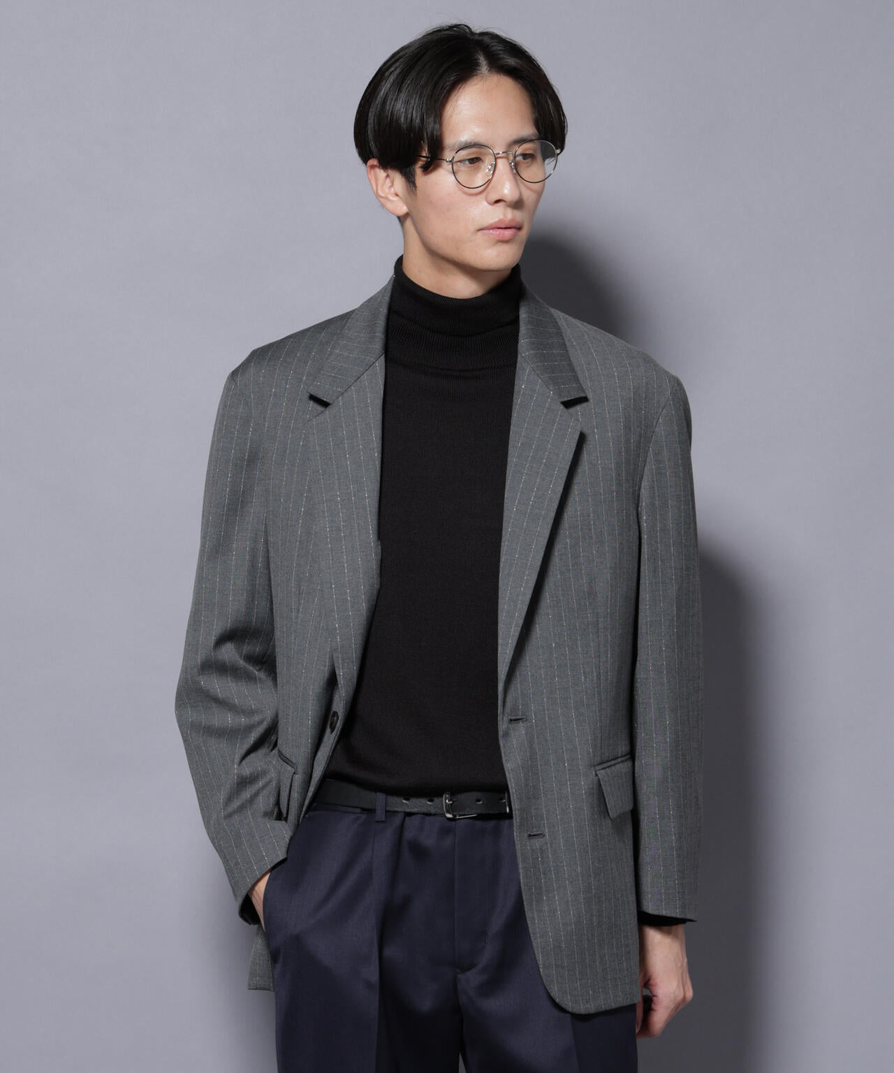 DELEGANTEエアリーサキソニー グリッターストライプテーラードジャケット(セットアップ可)