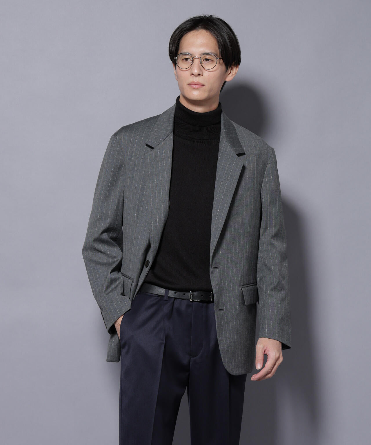 DELEGANTEエアリーサキソニー グリッターストライプテーラードジャケット(セットアップ可)