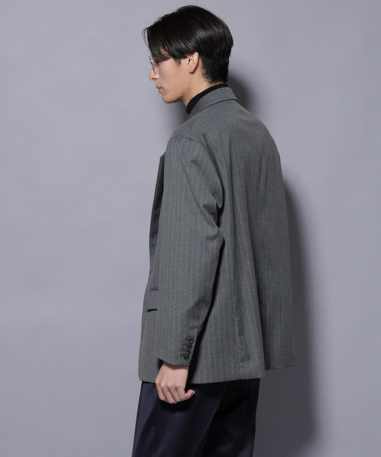 DELEGANTEエアリーサキソニー グリッターストライプテーラードジャケット(セットアップ可)