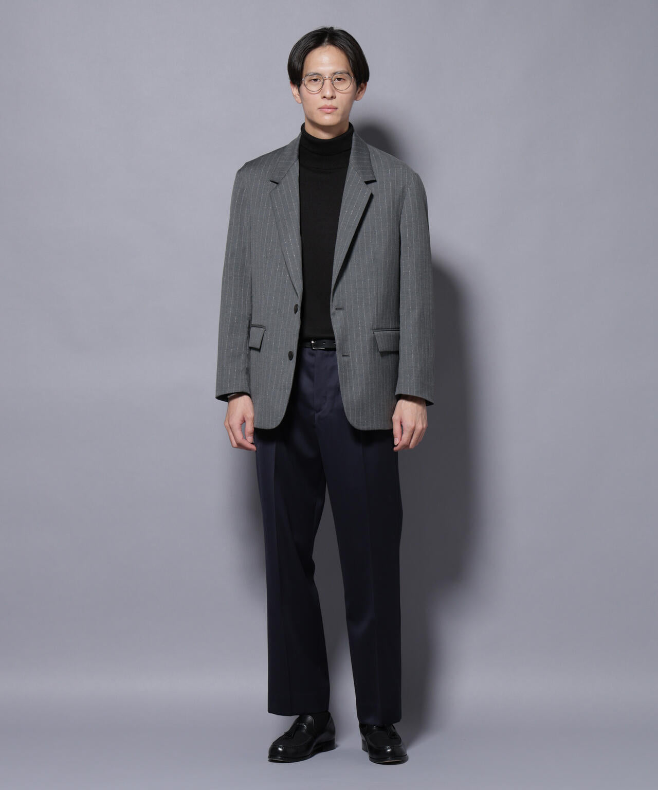 DELEGANTEエアリーサキソニー グリッターストライプテーラードジャケット(セットアップ可)