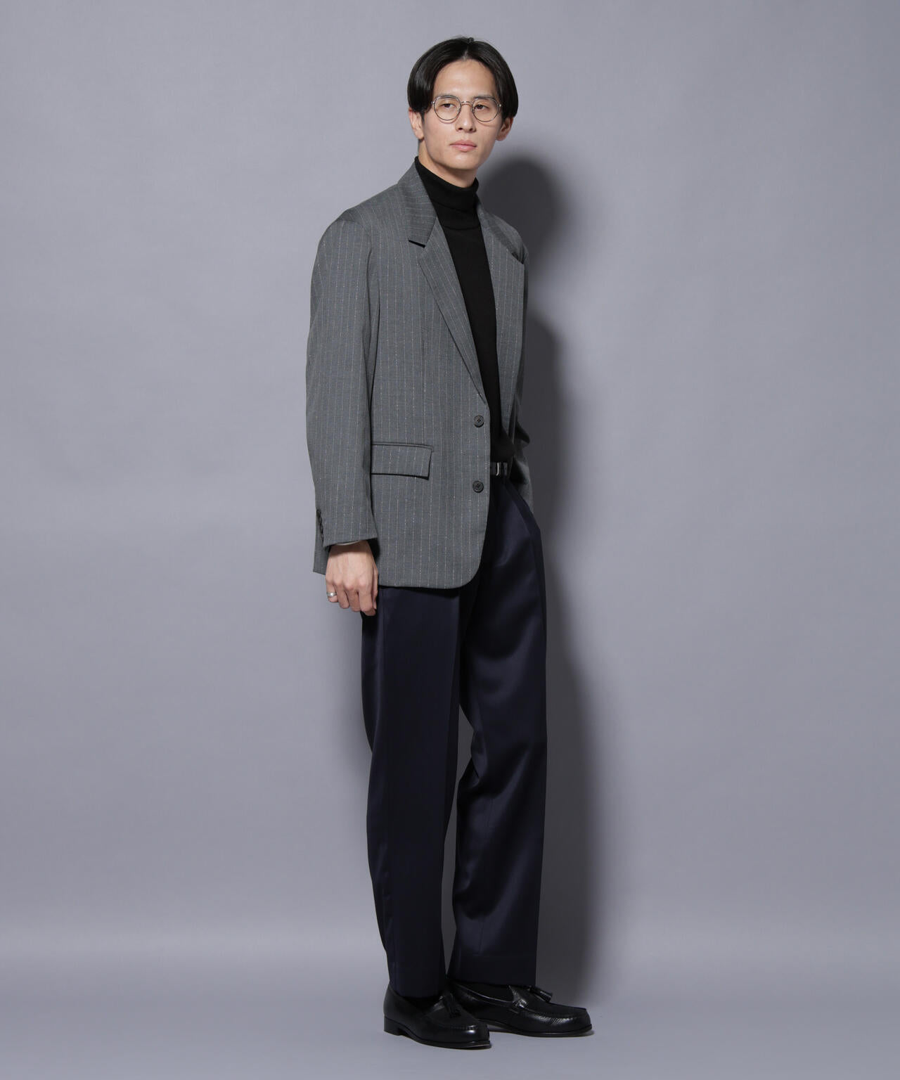 DELEGANTEエアリーサキソニー グリッターストライプテーラードジャケット(セットアップ可)