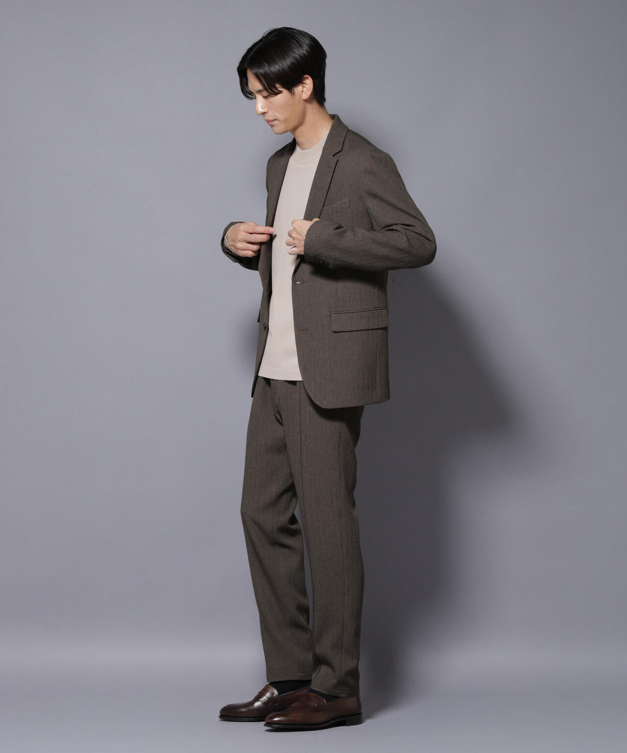 「N JACKET BASIC」 洗えるMIXツイードストレッチジャケット(セットアップ可)