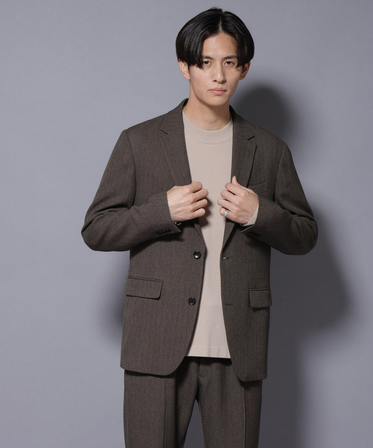 「N JACKET BASIC」 洗えるMIXツイードストレッチジャケット(セットアップ可)