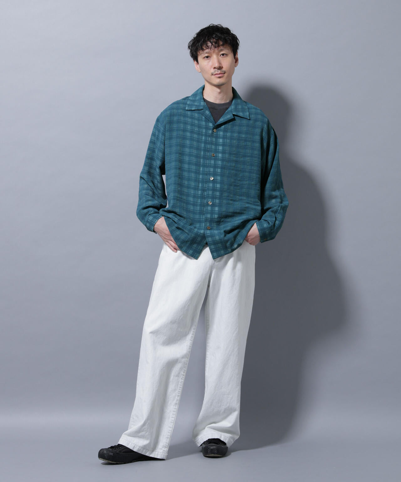 シースルーチェックシャツ 長袖
