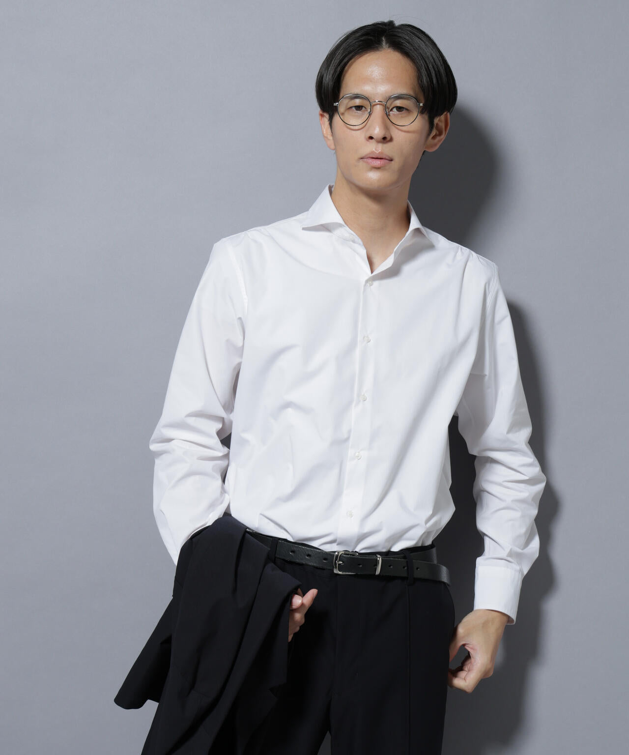 「N shirt」Anti Soaked(R)汗染み防止ホリゾンタルカラーシャツ長袖