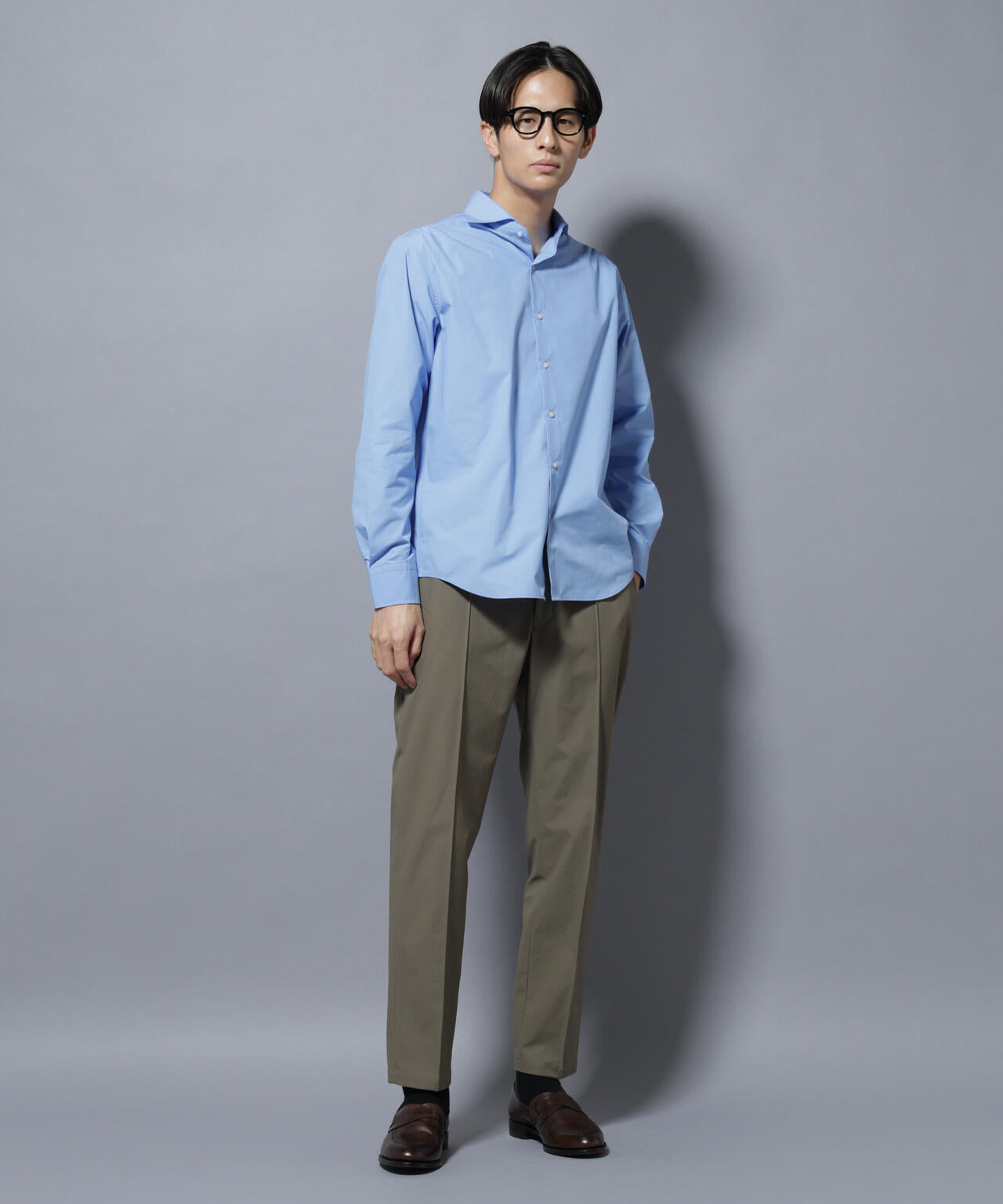 「N shirt」Anti Soaked(R)汗染み防止ホリゾンタルカラーシャツ長袖