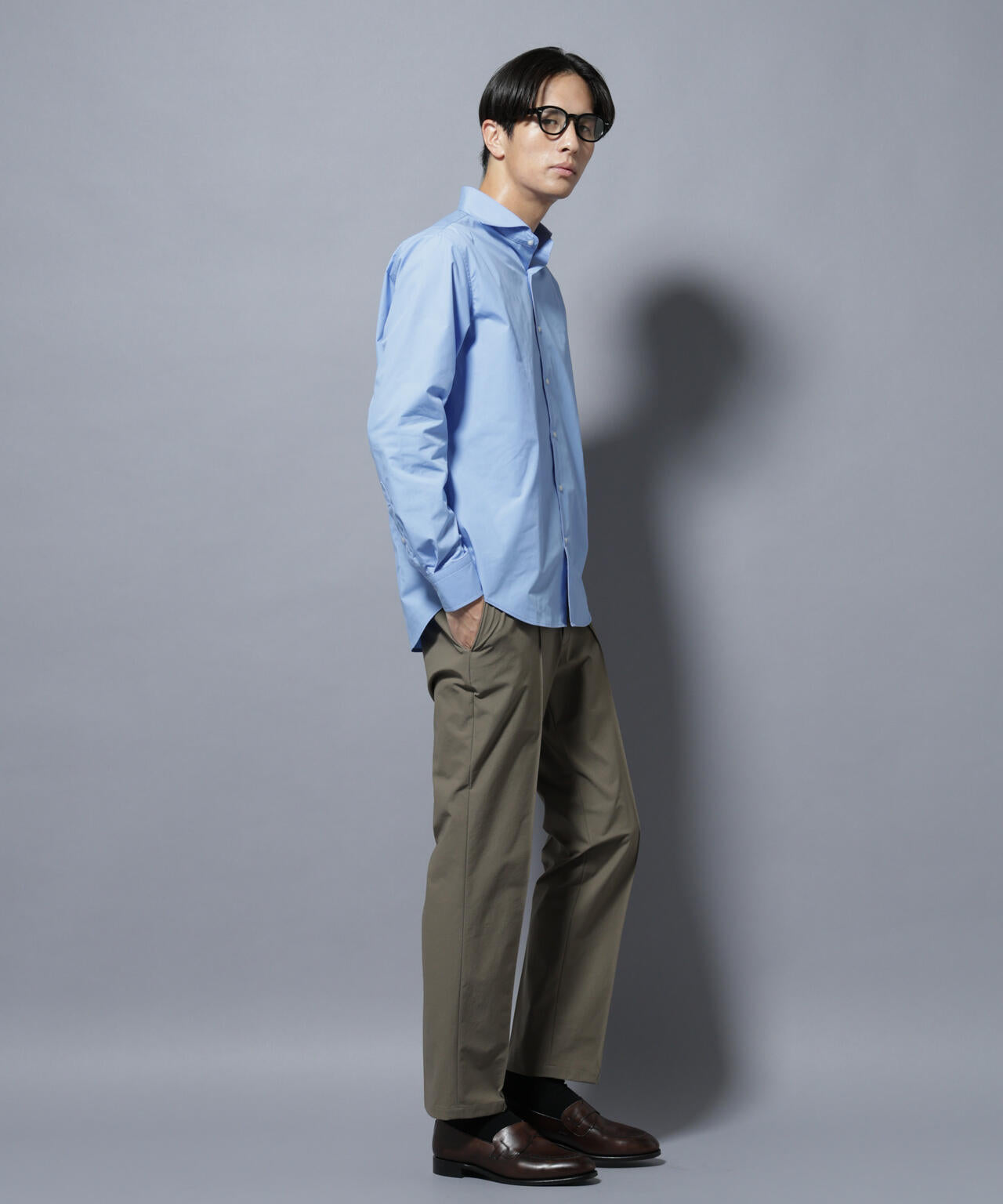 「N shirt」Anti Soaked(R)汗染み防止ホリゾンタルカラーシャツ長袖