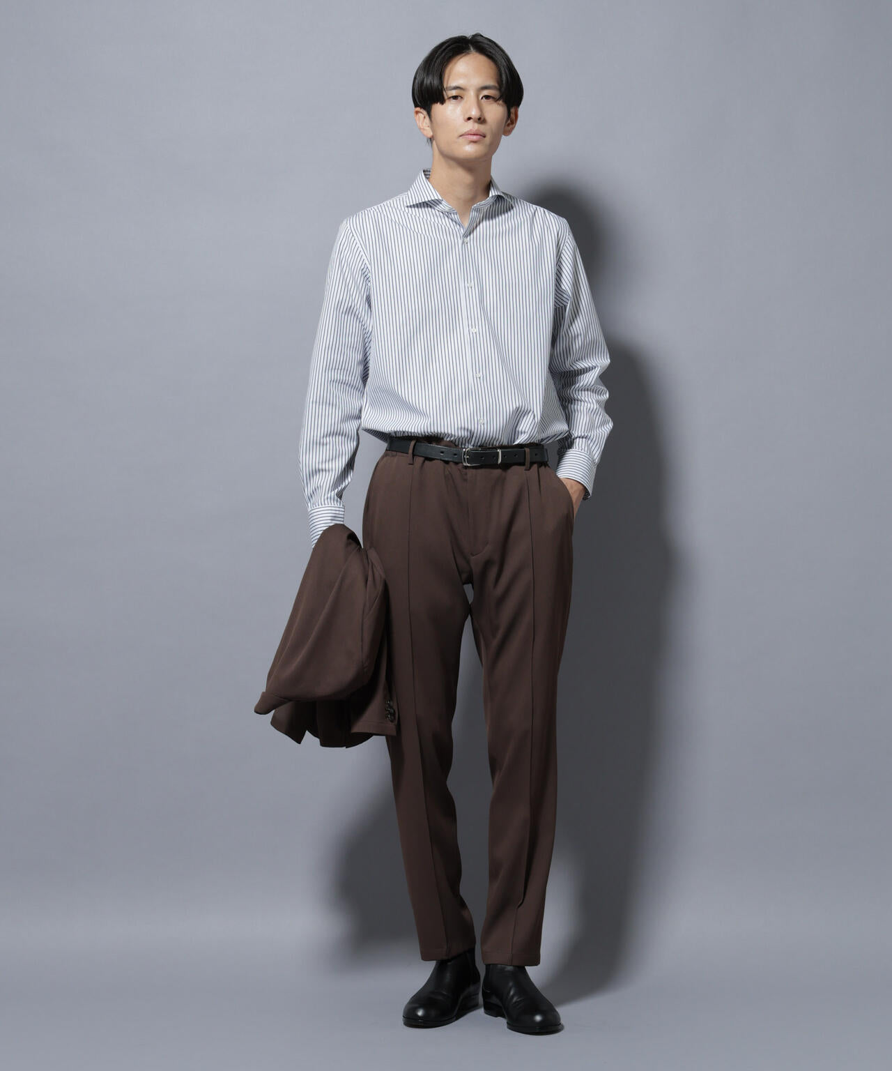「N shirt」Anti Soaked(R)汗染み防止ホリゾンタルカラーシャツ長袖