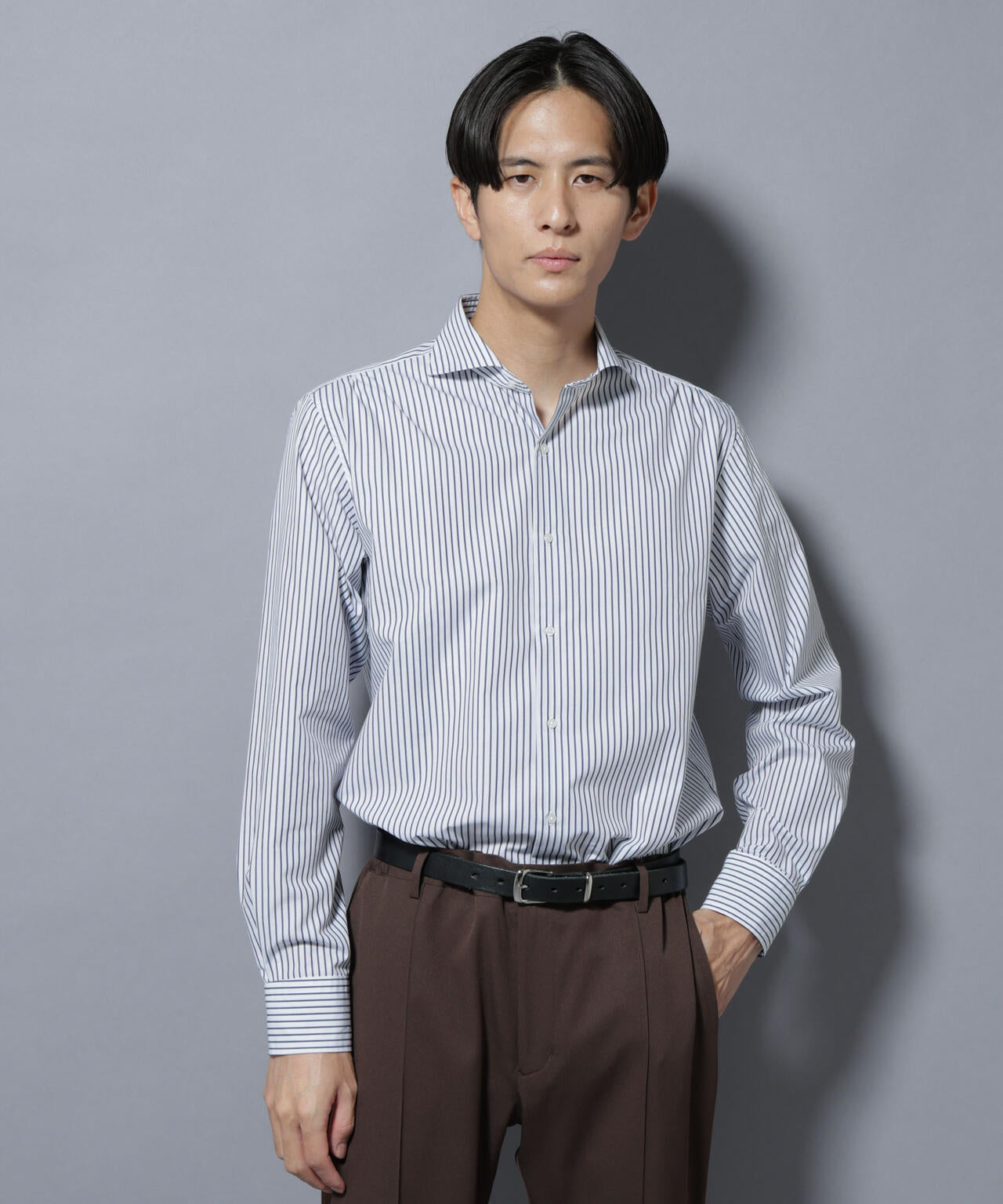 「N shirt」Anti Soaked(R)汗染み防止ホリゾンタルカラーシャツ長袖