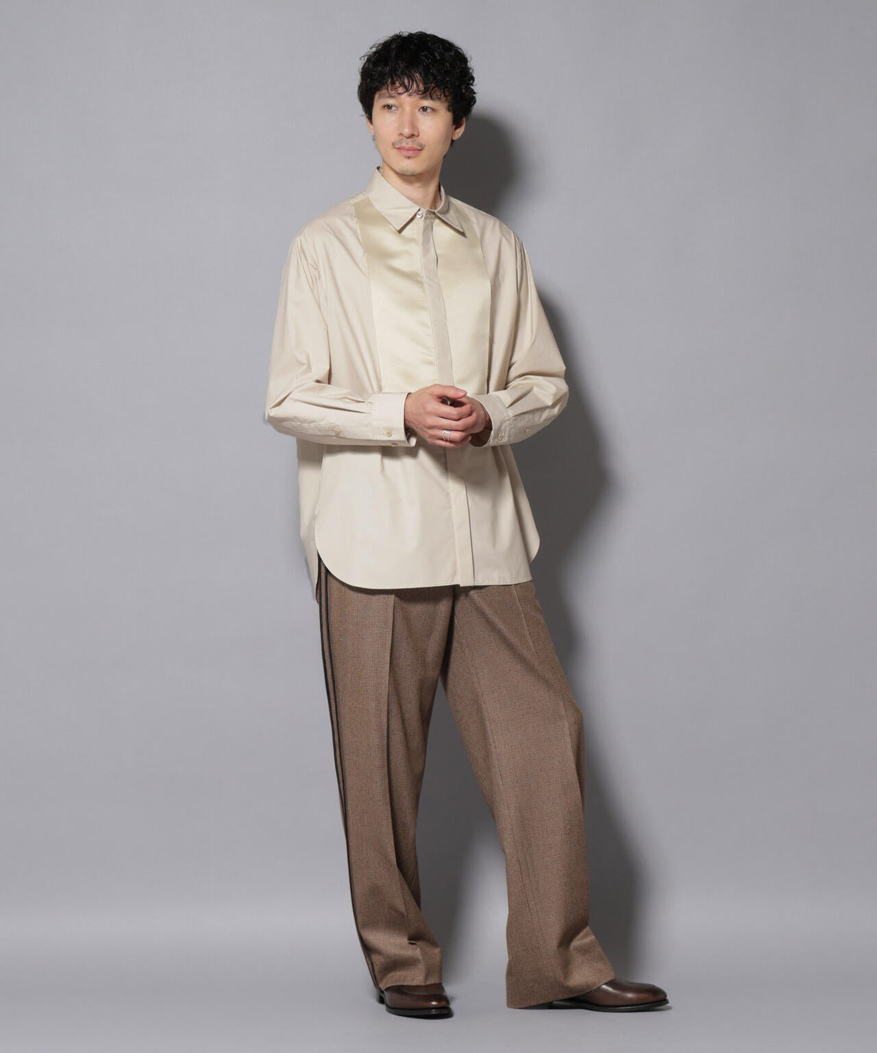 「ASSEMBLANC」シルク混ブザムシャツ