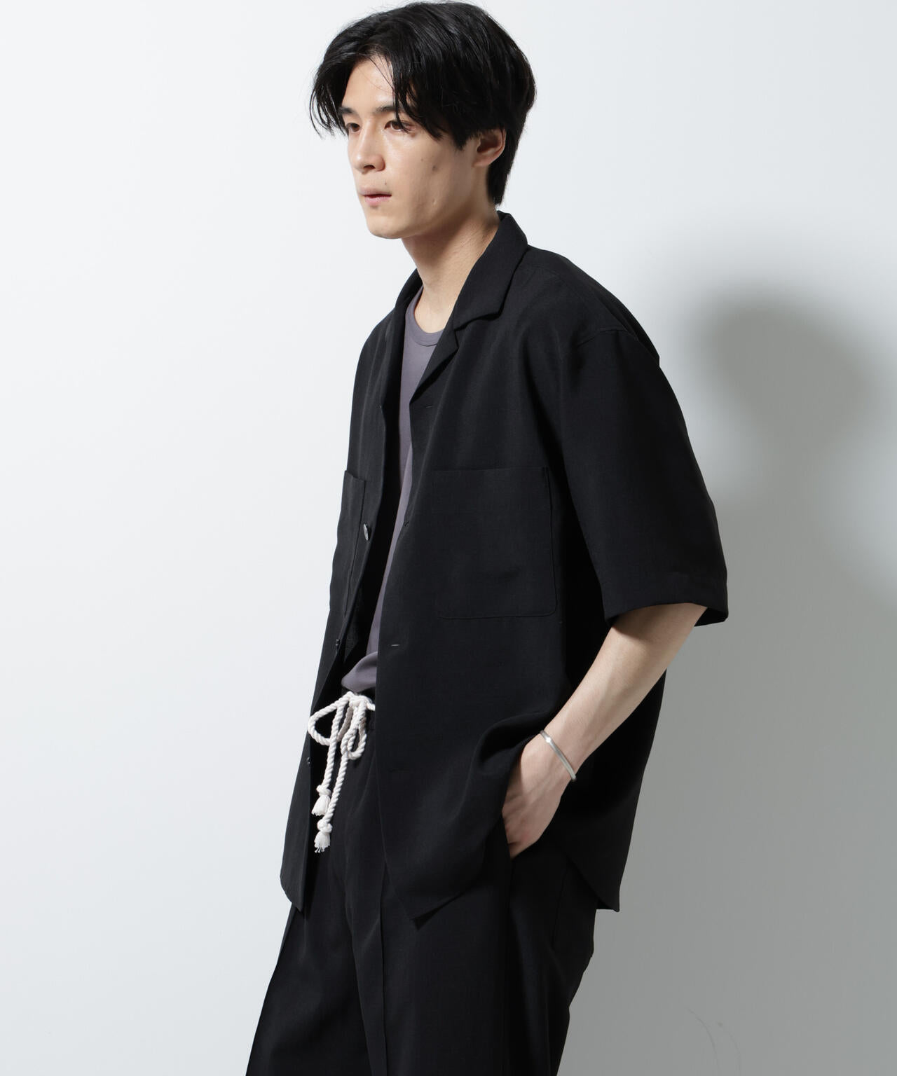 メランジドライオープンカラーシャツ(セットアップ可)