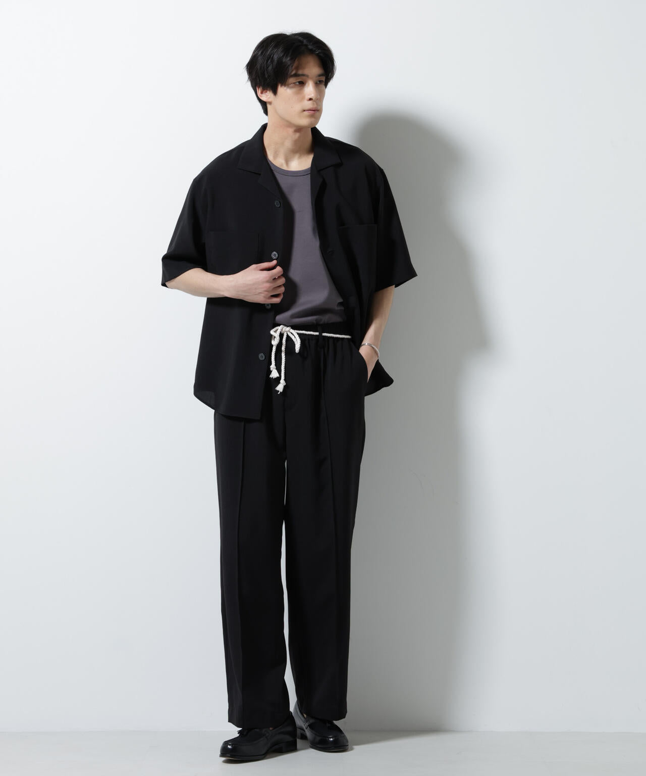 メランジドライオープンカラーシャツ(セットアップ可)