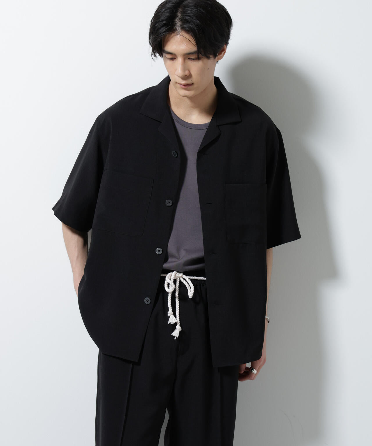 メランジドライオープンカラーシャツ(セットアップ可)