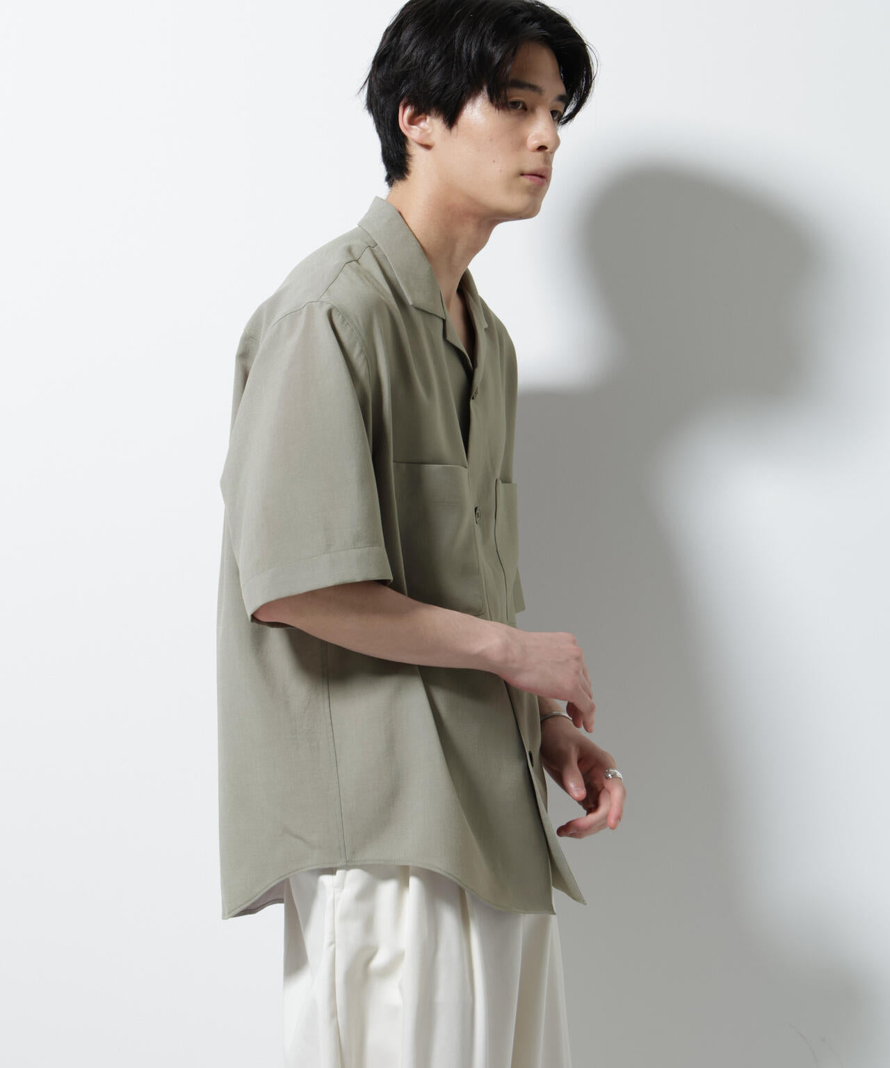 メランジドライオープンカラーシャツ(セットアップ可)