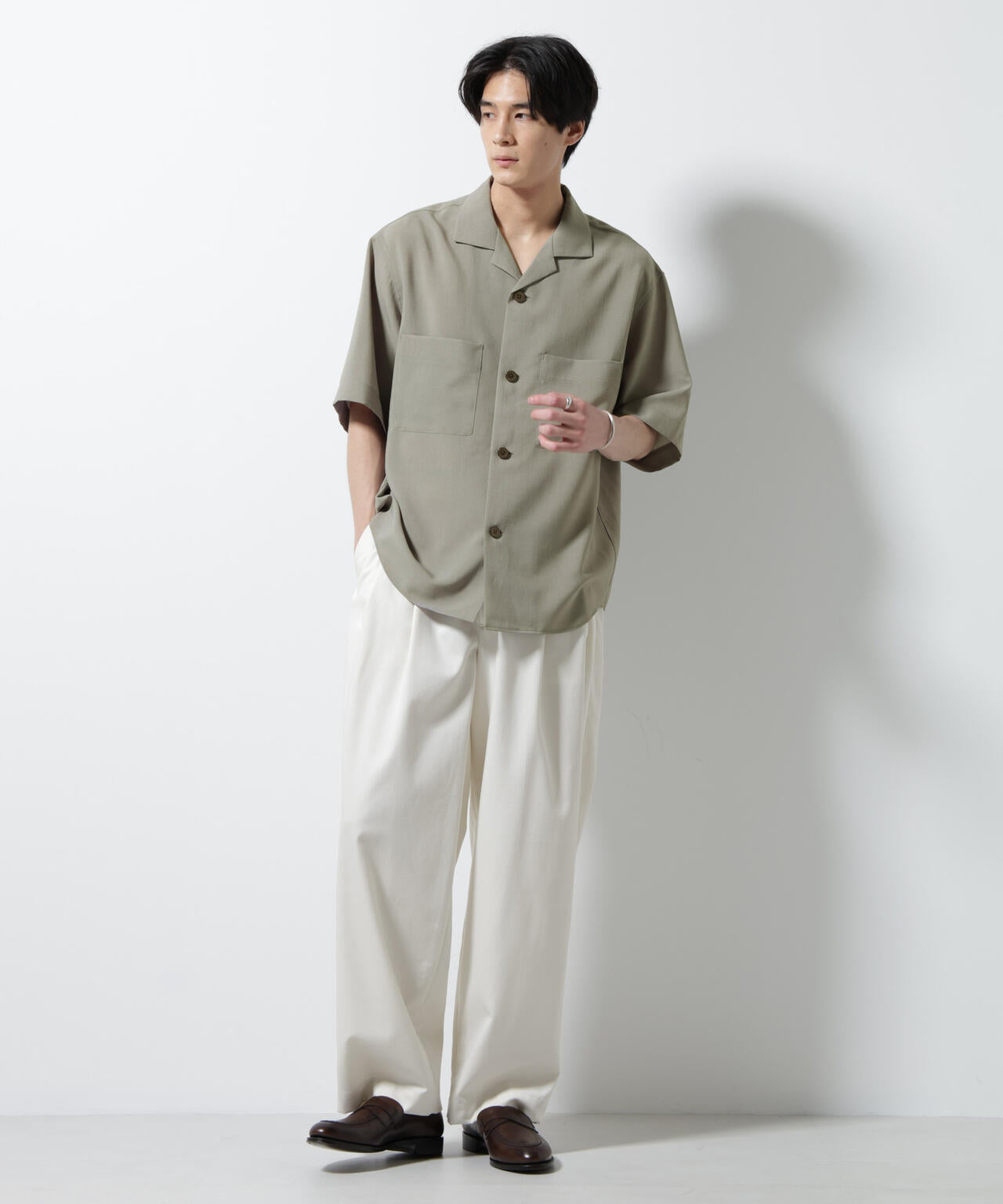 メランジドライオープンカラーシャツ(セットアップ可)