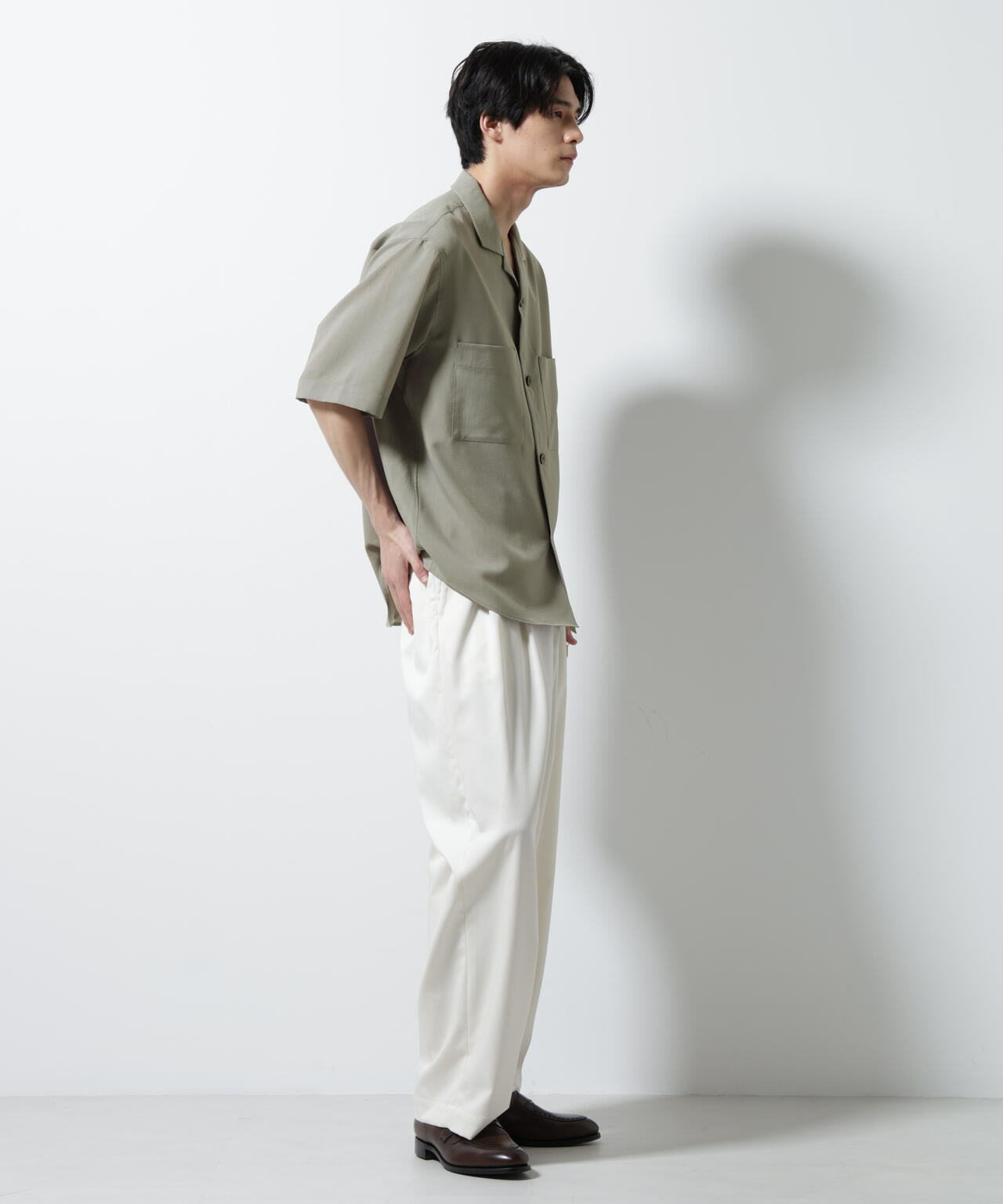 メランジドライオープンカラーシャツ(セットアップ可)