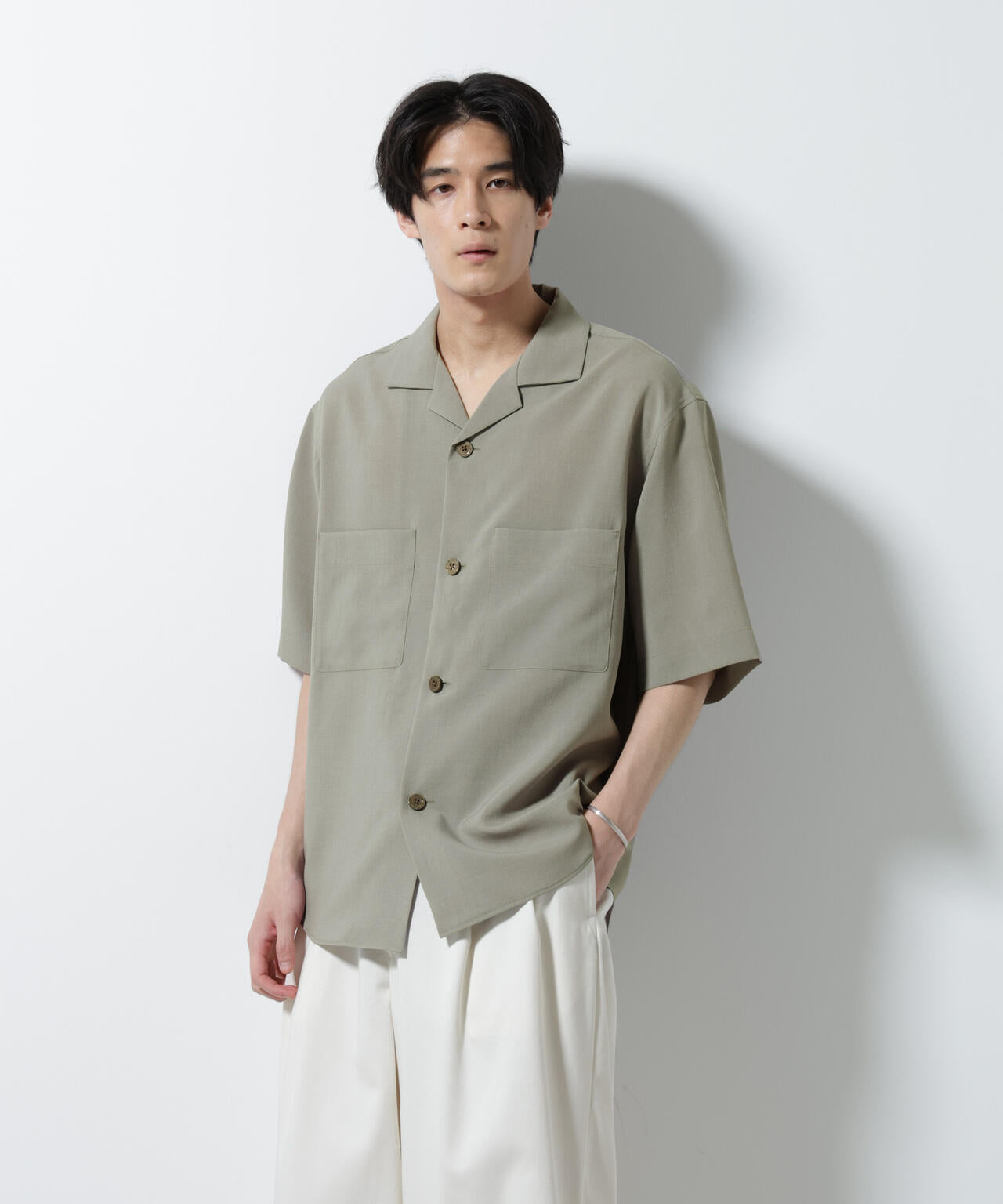 メランジドライオープンカラーシャツ(セットアップ可)