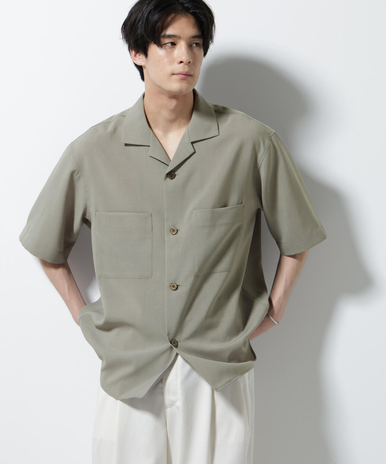 メランジドライオープンカラーシャツ(セットアップ可)