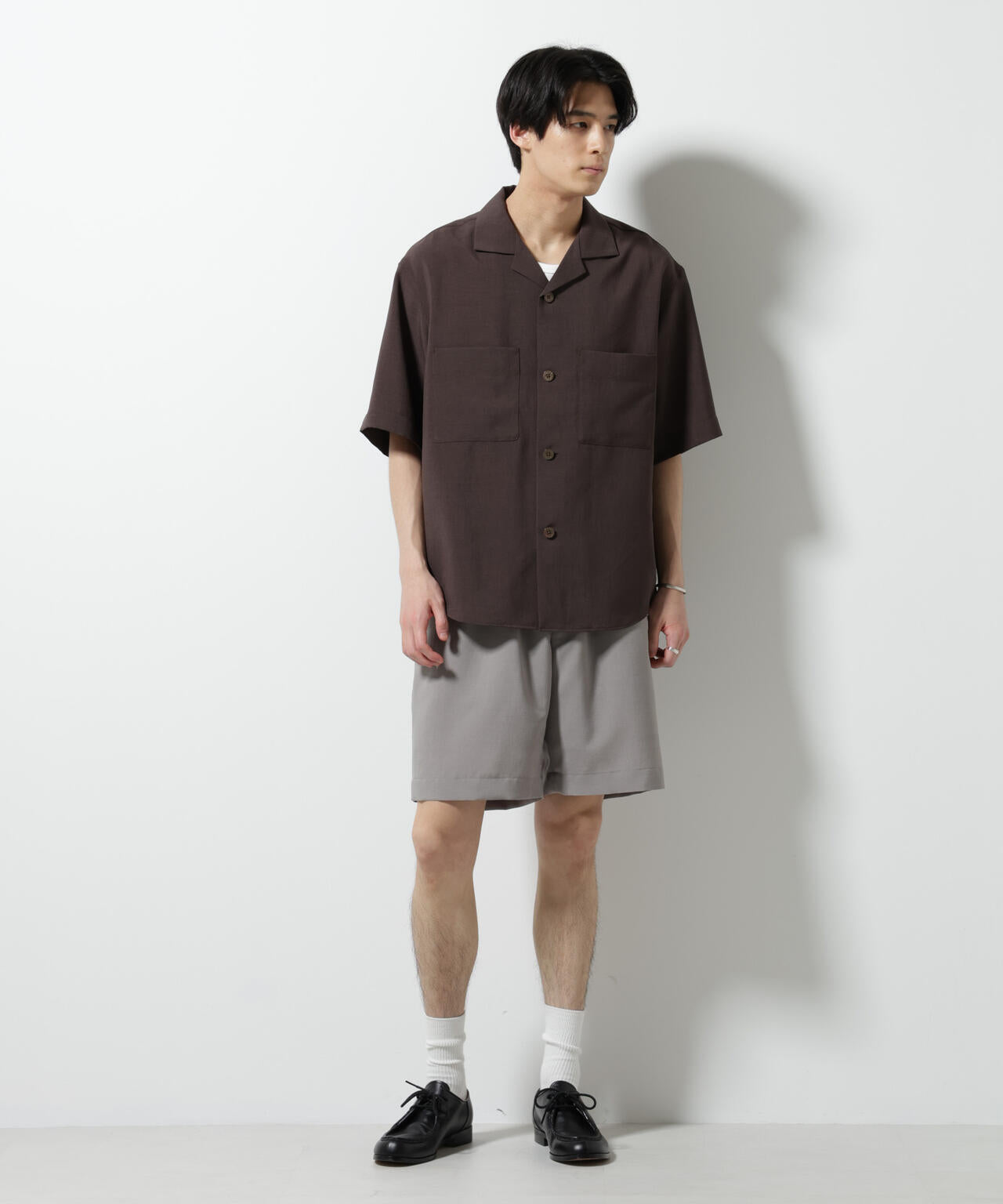 メランジドライオープンカラーシャツ(セットアップ可)