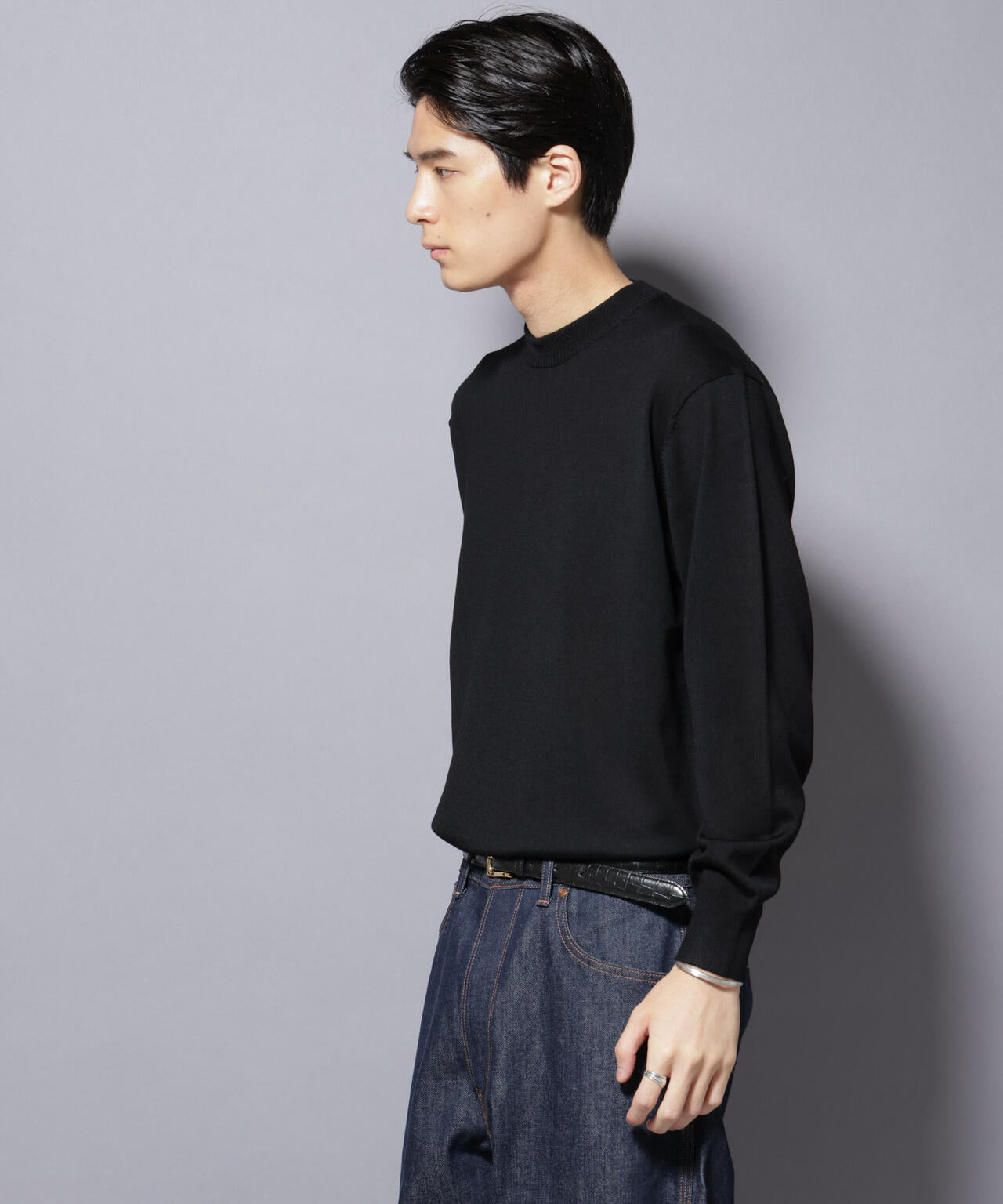 「毛玉レスニット」ファインゲージクルーネック