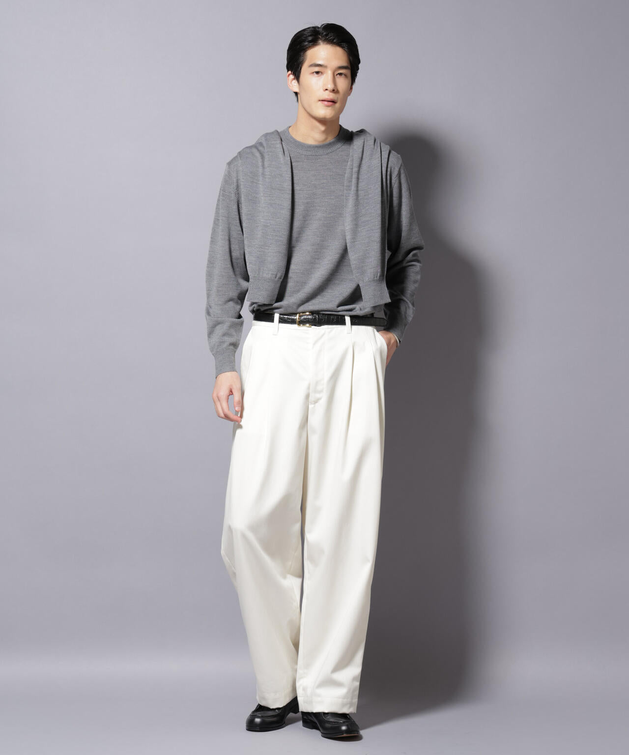 「毛玉レスニット」ファインゲージクルーネック