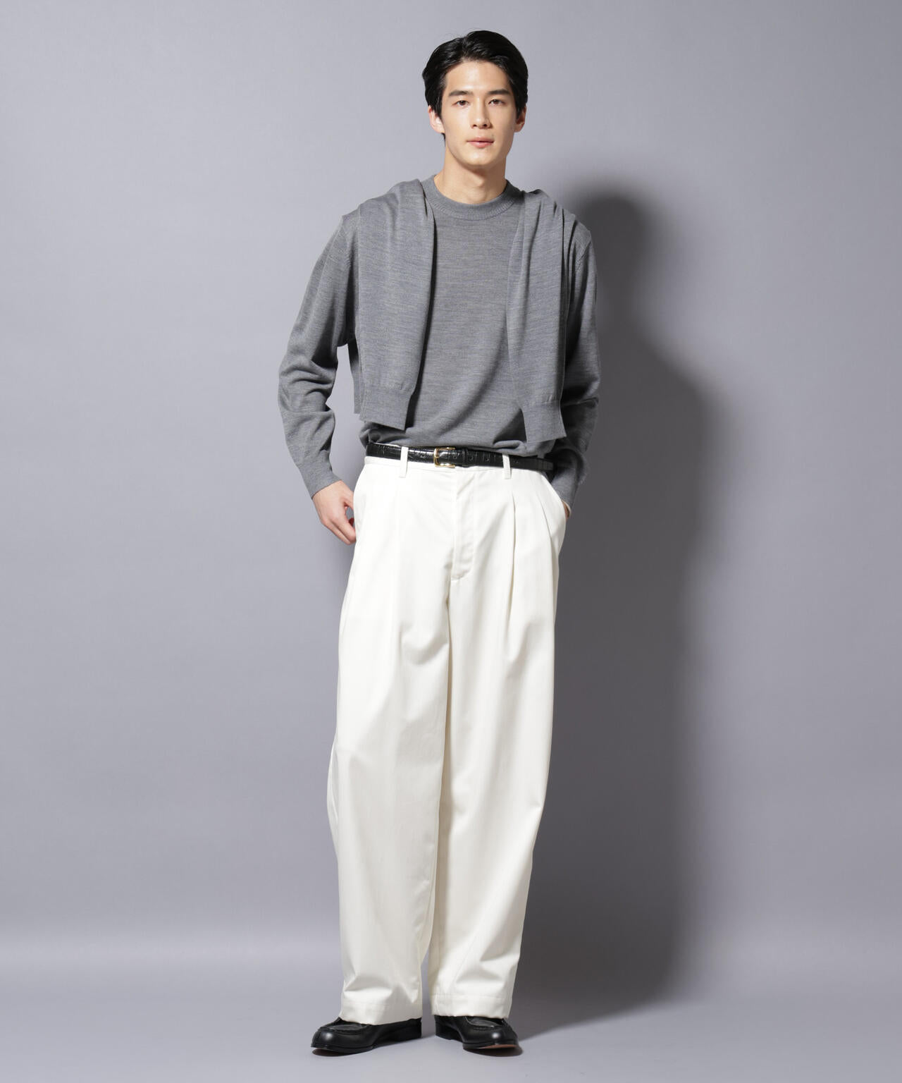 「毛玉レスニット」ファインゲージクルーネック