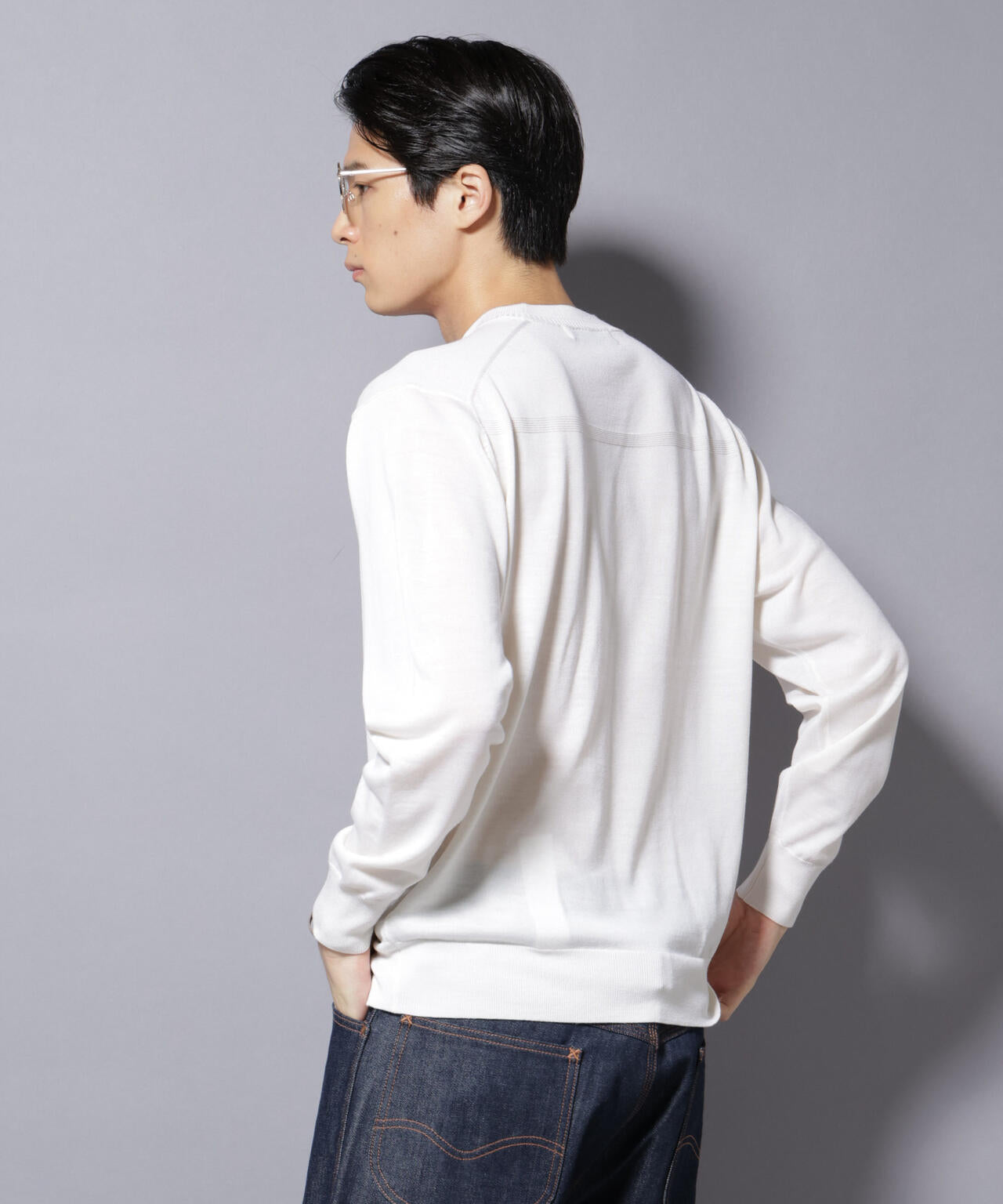 「毛玉レスニット」ファインゲージクルーネック