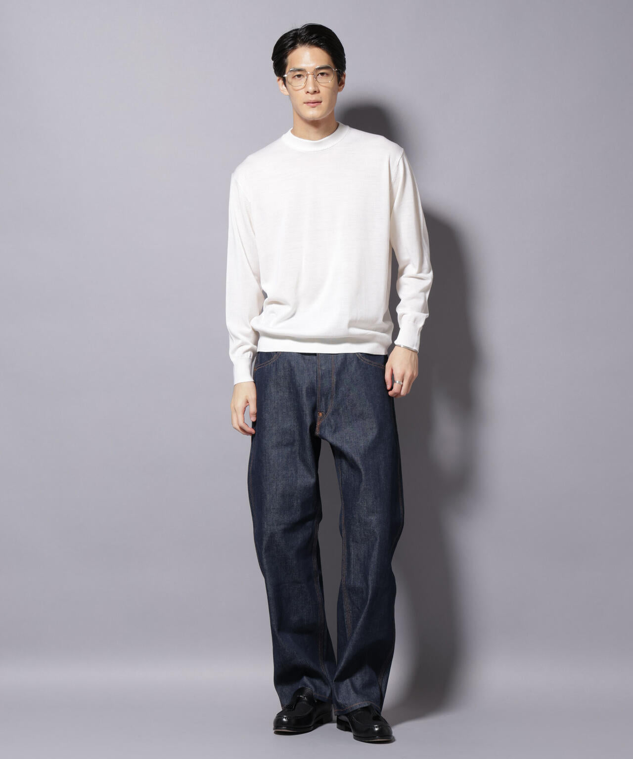 「毛玉レスニット」ファインゲージクルーネック